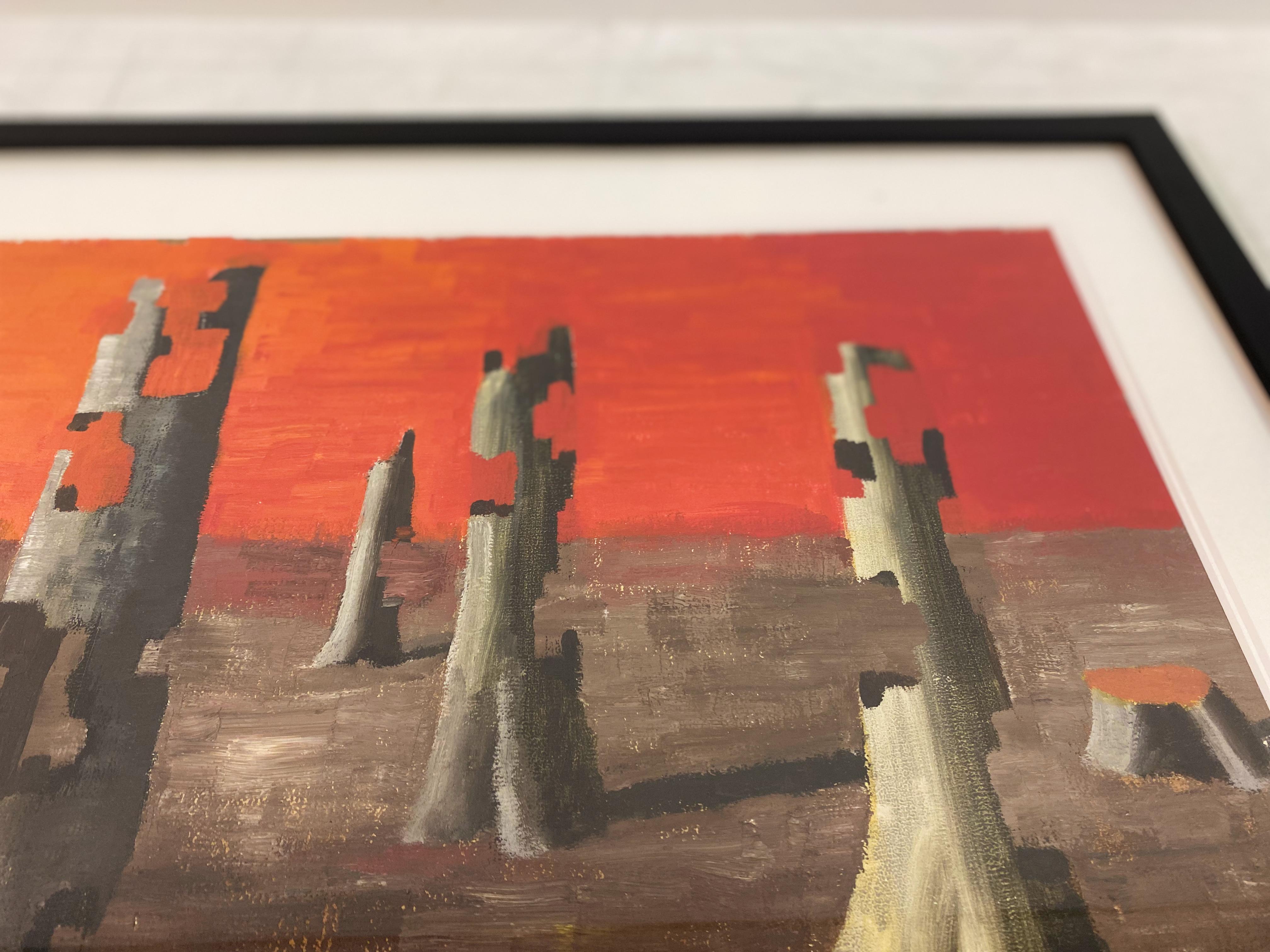 Mid Century Dystopian Surrealist Oil Painting In Good Condition For Sale In London, London