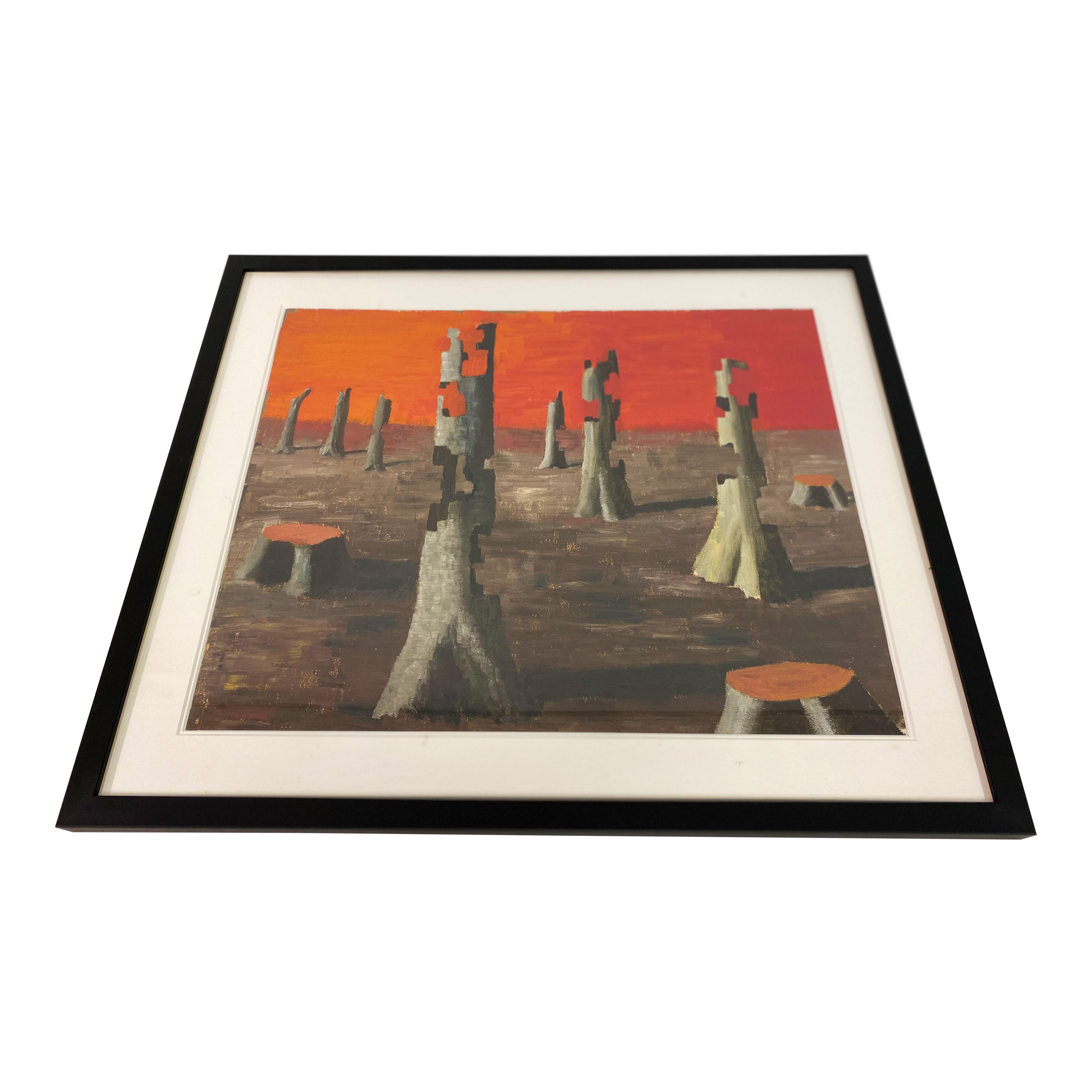 Mid Century Dystopian Surrealist Oil Painting For Sale 1