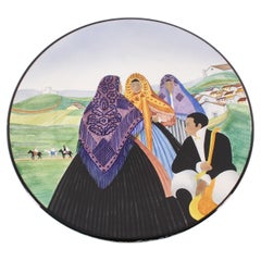 Mid-Century E. Altara Lenci Ceramic Plate Depicting a Sardinian Scene 40s Italy