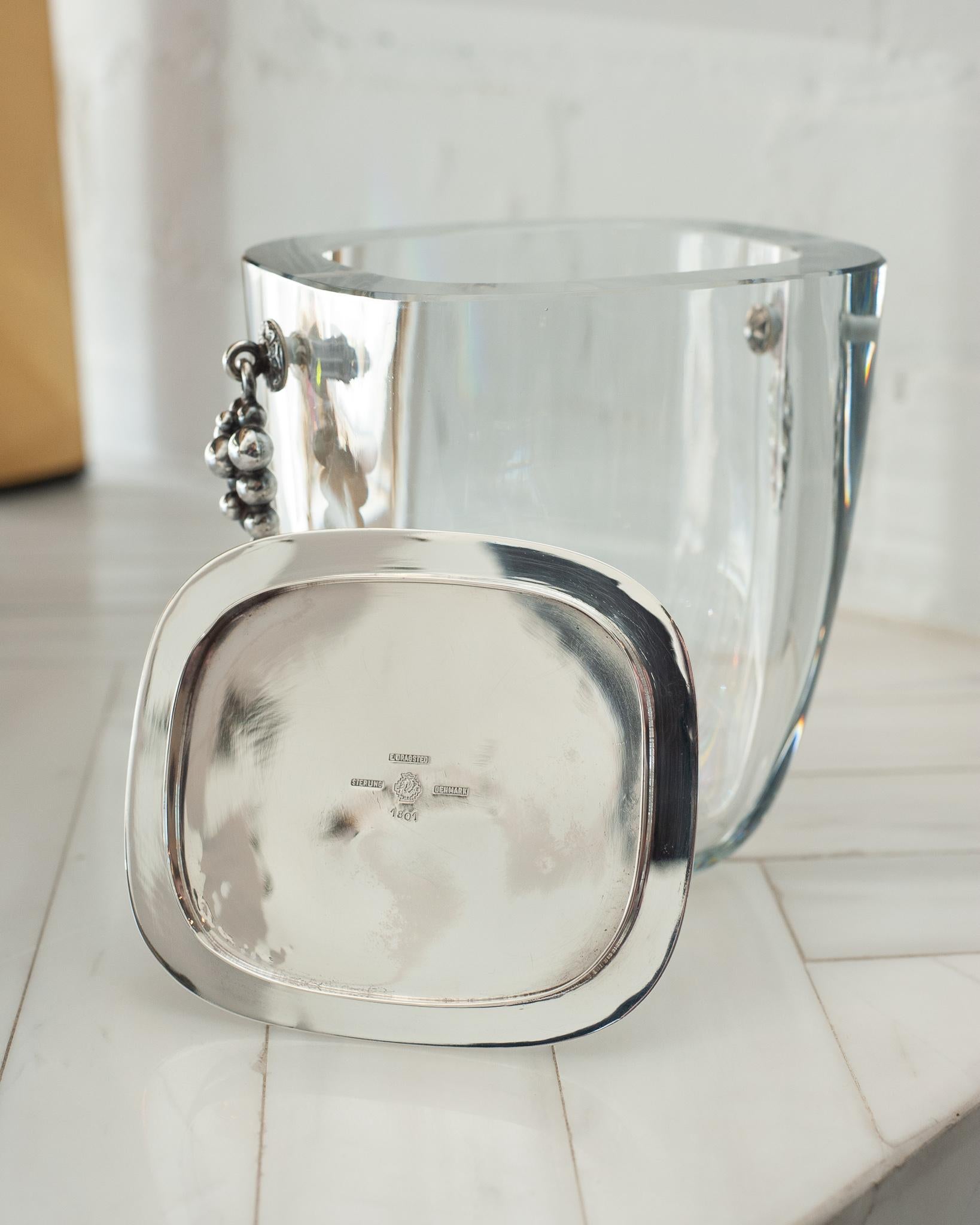 Mid Century E. Dragsted Crystal and Sterling Silver Ice Bucket with Grape Motifs In Good Condition In Toronto, ON