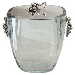 Mid Century E. Dragsted Crystal and Sterling Silver Ice Bucket with Grape Motifs
