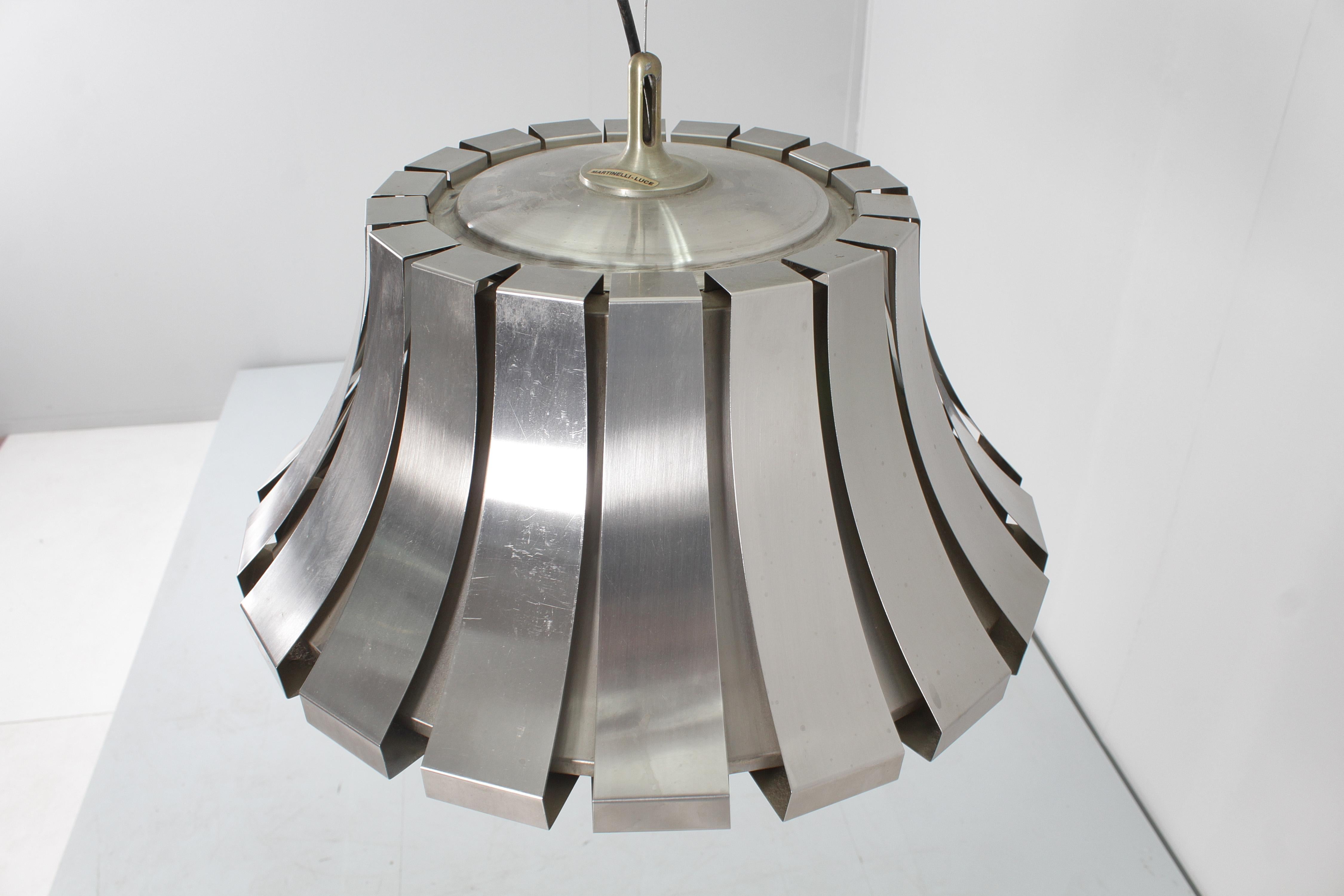Mid-Century E. Martinelli for Martinelli Luce Steel Suspension Lamp 60s Italy For Sale 4