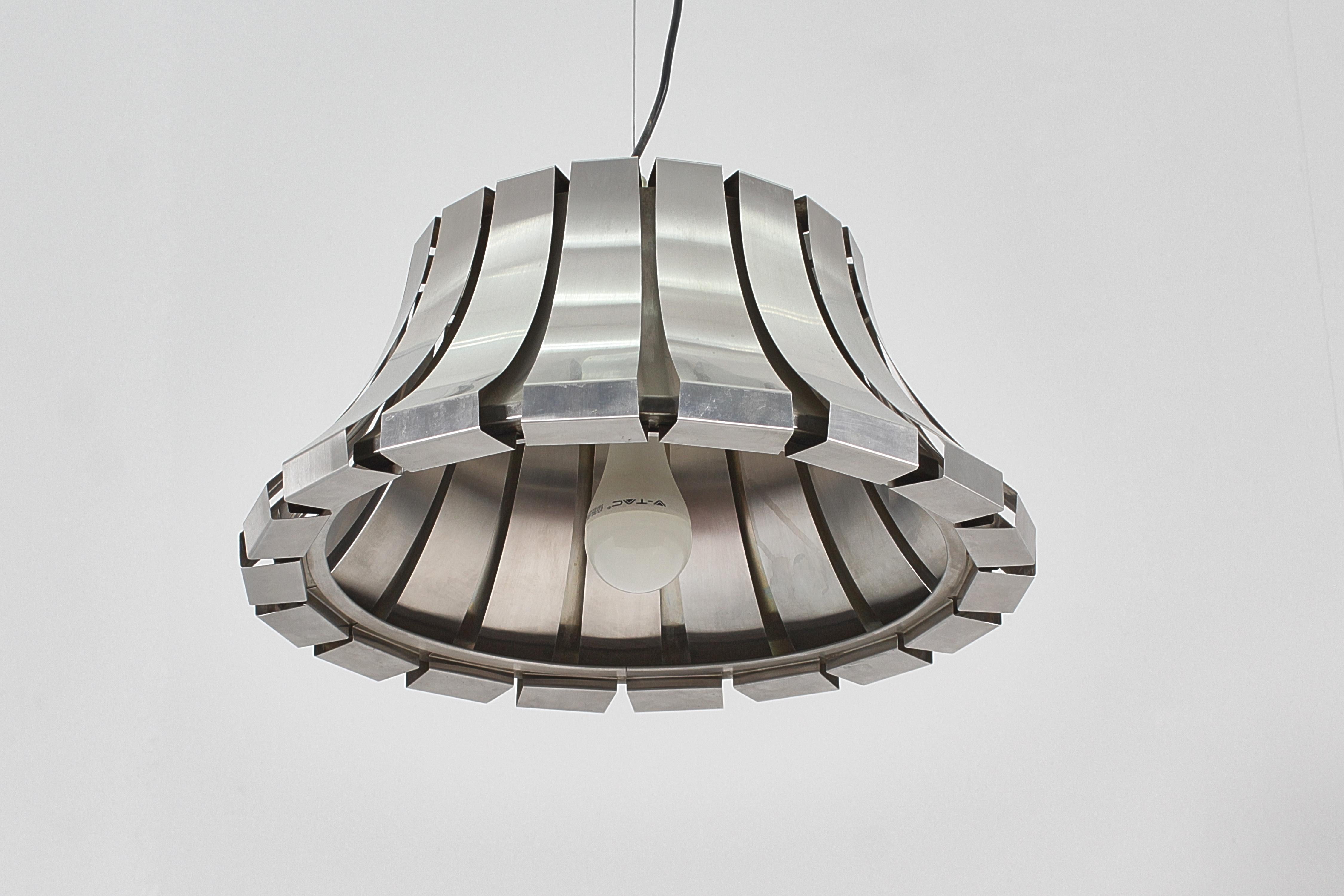 Italian Mid-Century E. Martinelli for Martinelli Luce Steel Suspension Lamp 60s Italy