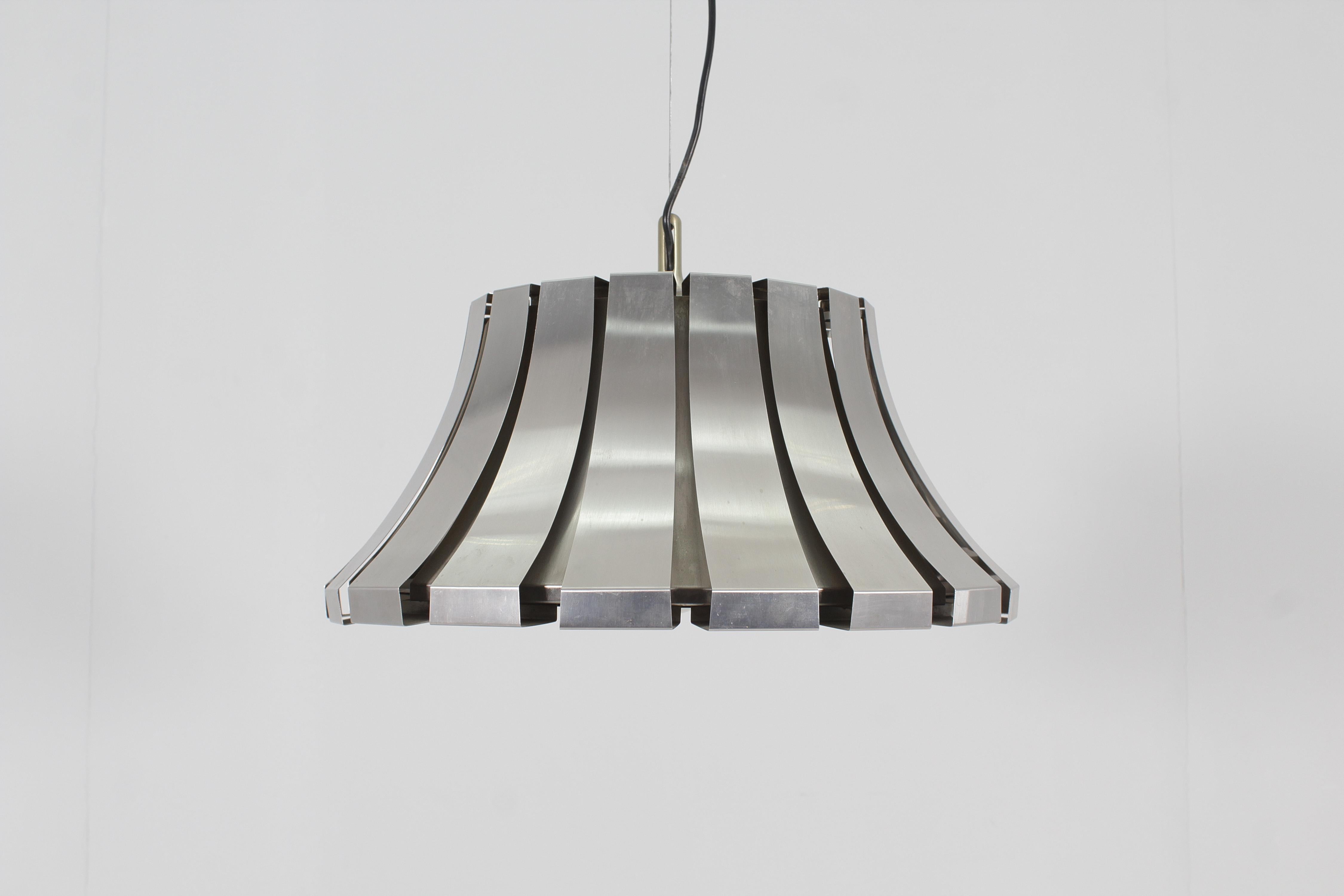 Mid-Century E. Martinelli for Martinelli Luce Steel Suspension Lamp 60s Italy For Sale 1