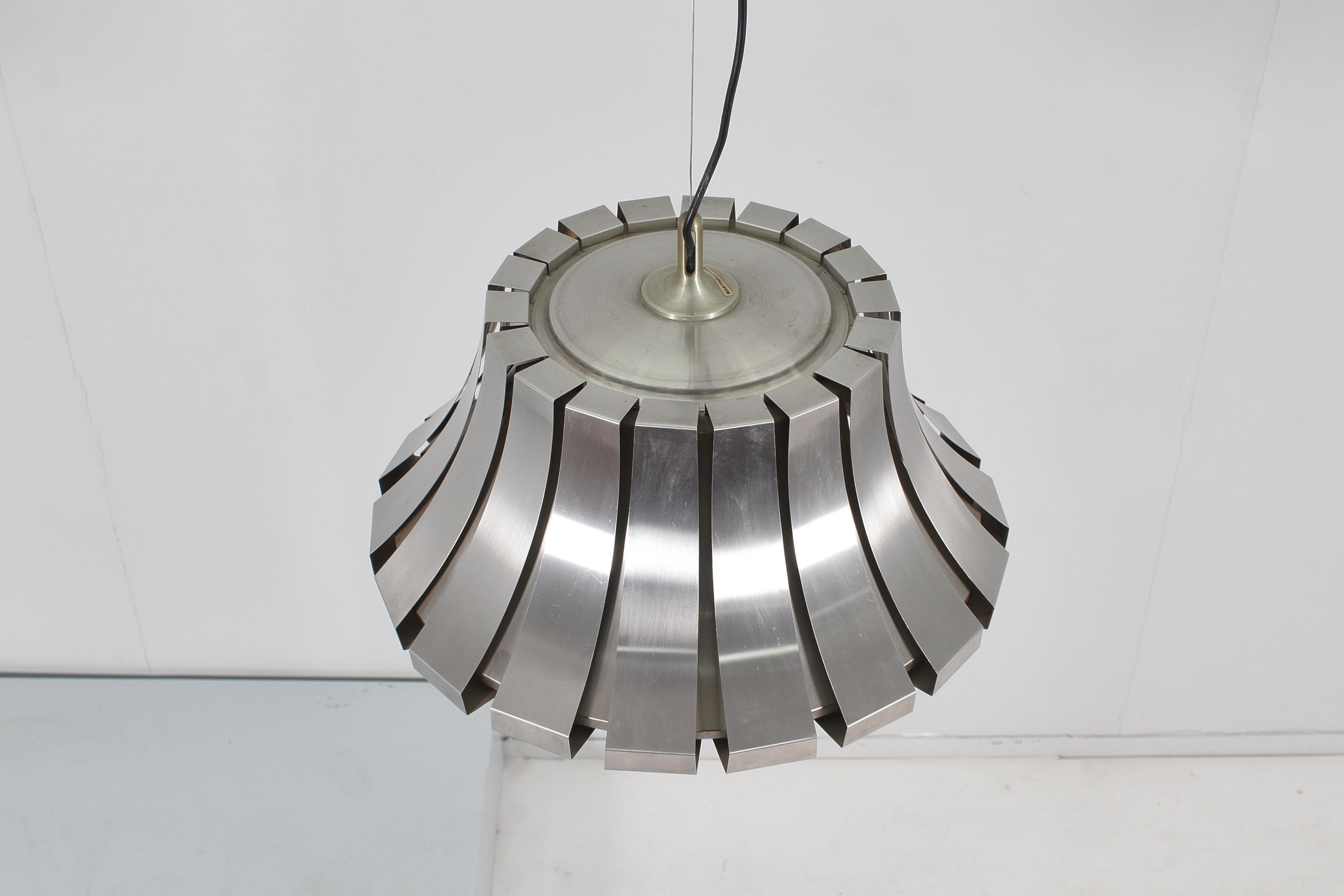 Mid-Century E. Martinelli for Martinelli Luce Steel Suspension Lamp 60s Italy For Sale 2