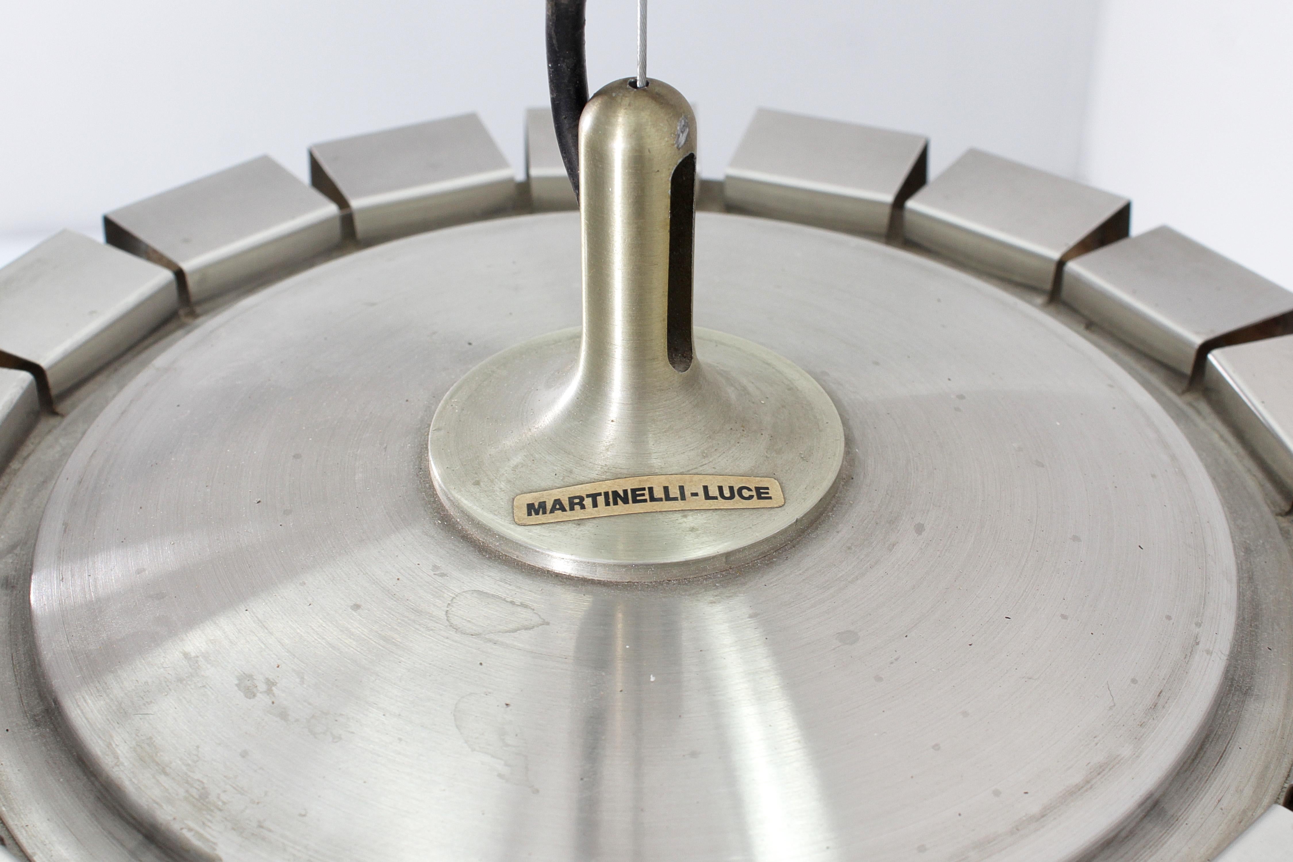 Mid-Century E. Martinelli for Martinelli Luce Steel Suspension Lamp 60s Italy 3
