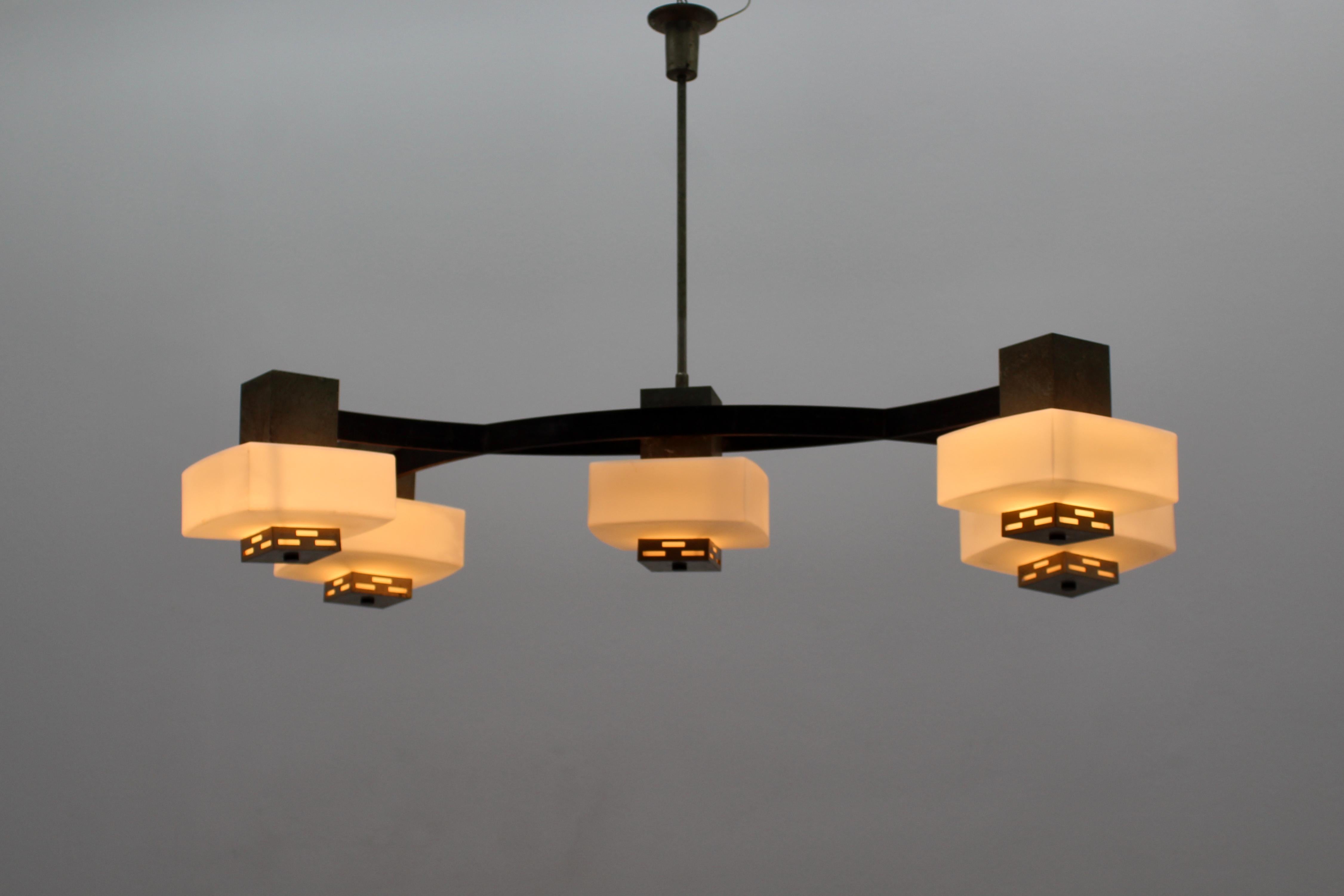 Lampe à suspension en métal et verre du milieu du siècle E. Monesi pour Arredoluce 60s Italie en vente 10