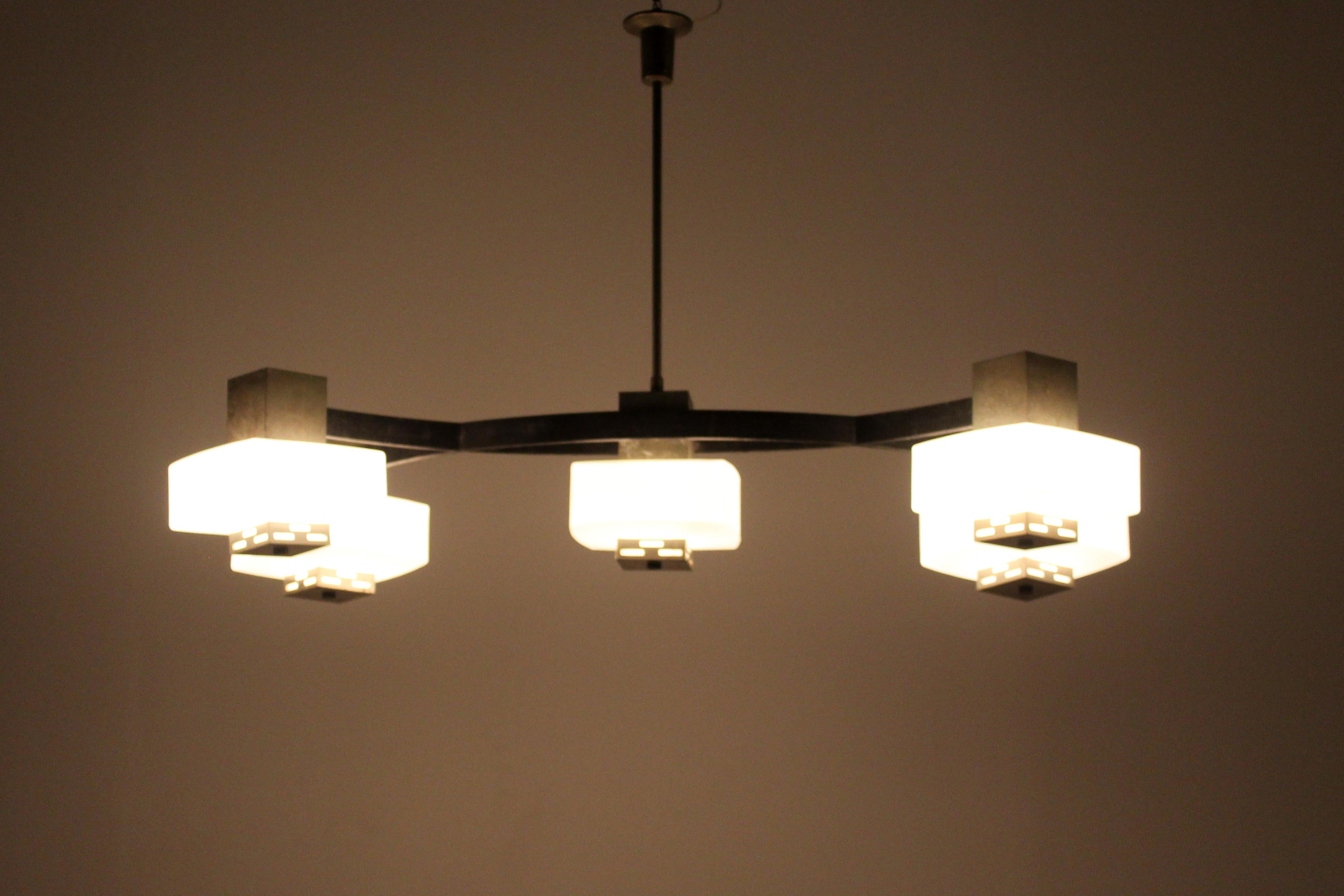 Lampe à suspension en métal et verre du milieu du siècle E. Monesi pour Arredoluce 60s Italie en vente 11