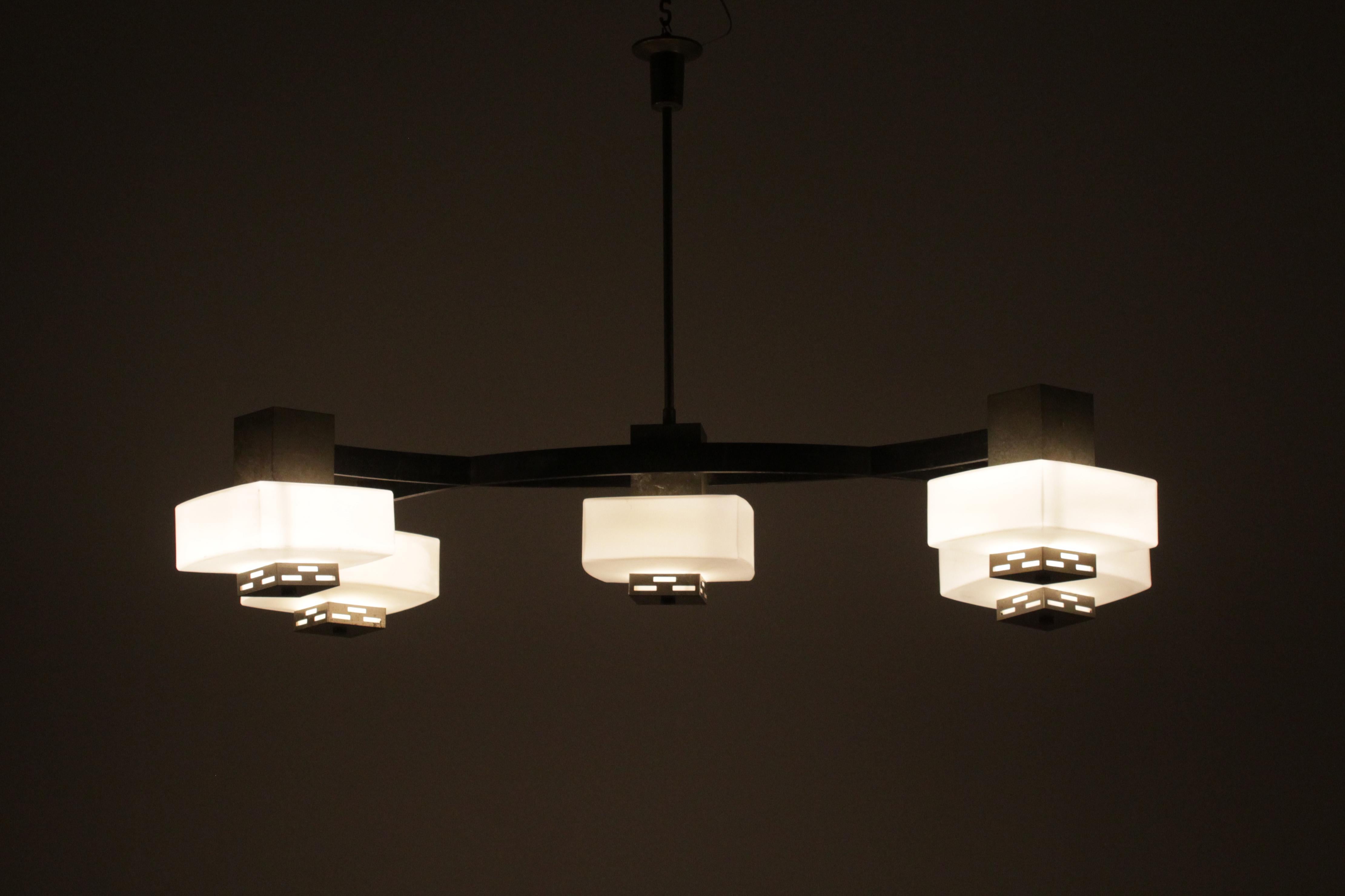 Lampe à suspension en métal et verre du milieu du siècle E. Monesi pour Arredoluce 60s Italie en vente 12