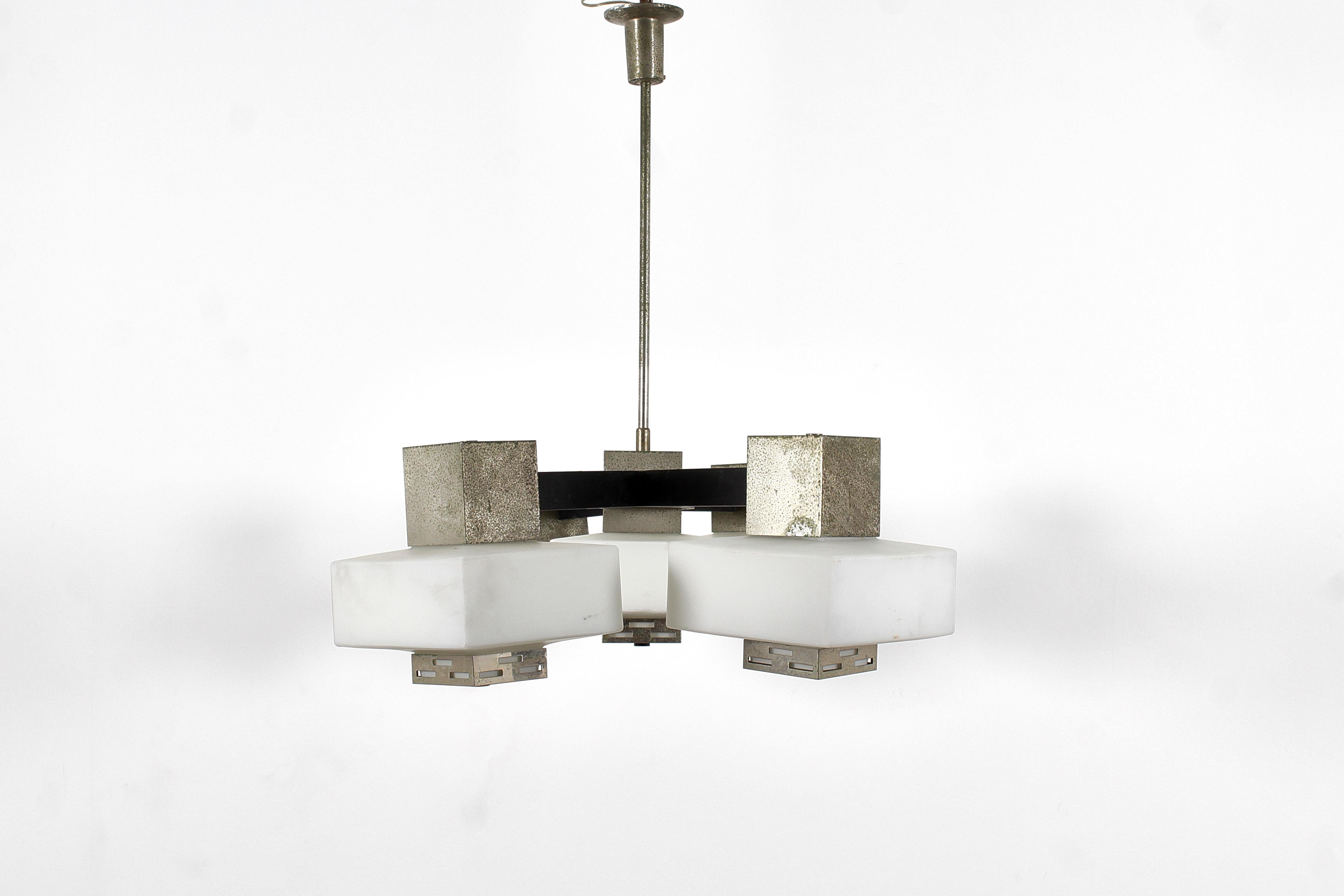 Lampe à suspension en métal et verre du milieu du siècle E. Monesi pour Arredoluce 60s Italie en vente 1