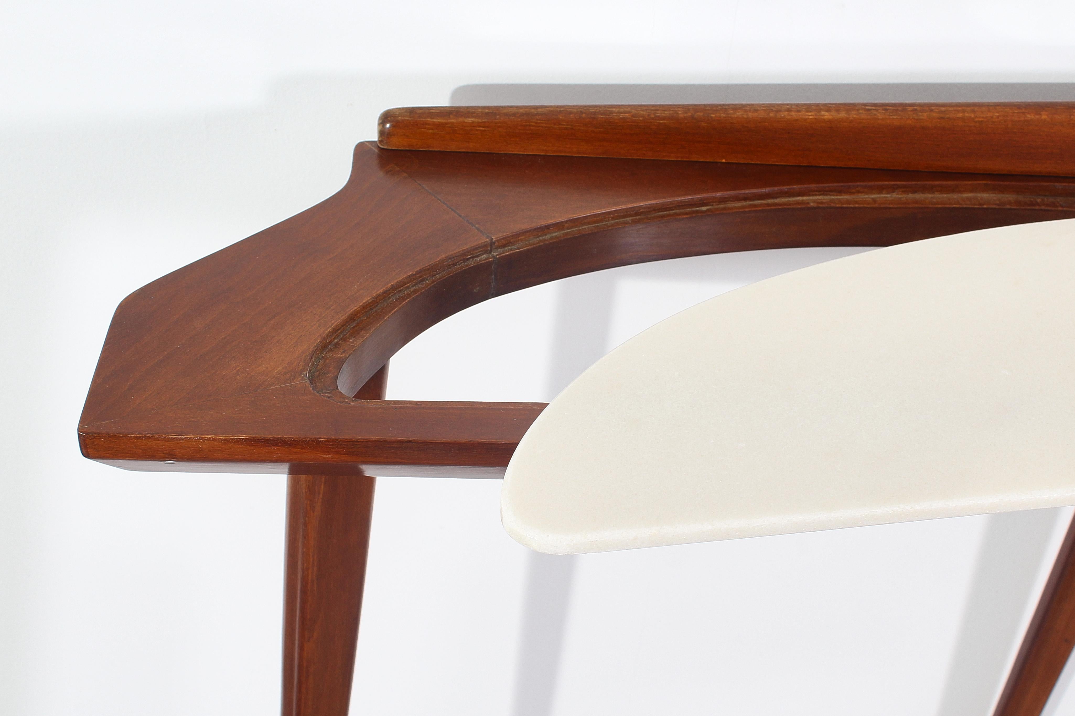 Mid-Century E. Rava Set of 2 Wood, Marble Console Table, 1950s, Italy For Sale 5