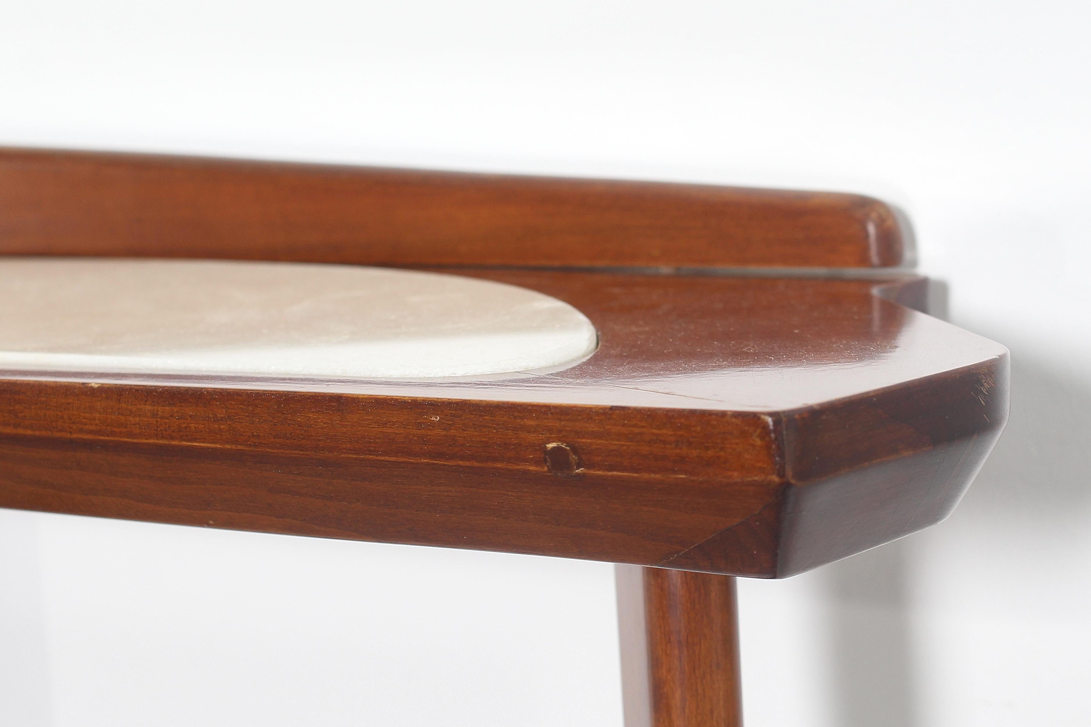 Mid-Century E. Rava Set of 2 Wood, Marble Console Table, 1950s, Italy For Sale 6