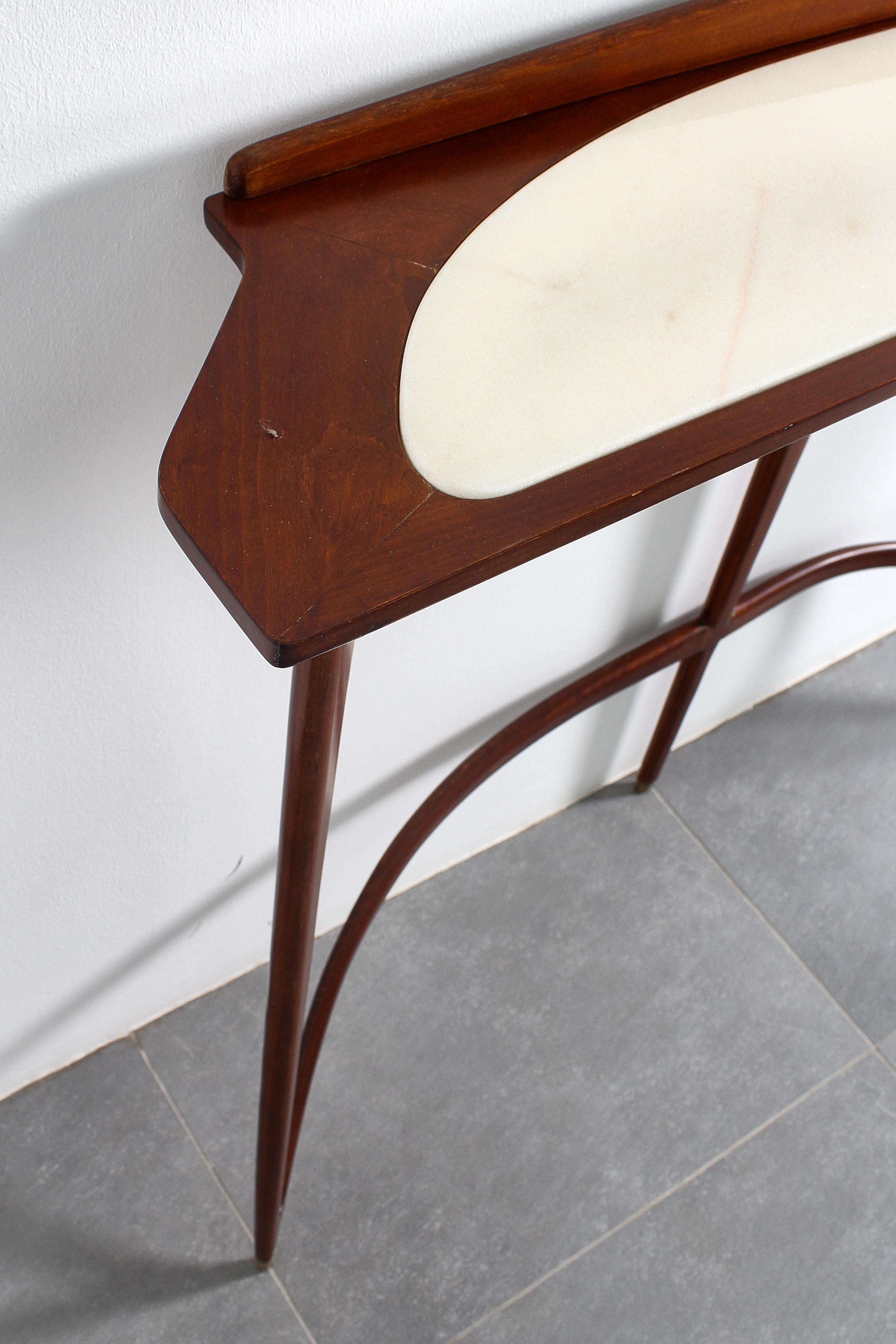 Mid-Century E. Rava Set of 2 Wood, Marble Console Table, 1950s, Italy For Sale 7
