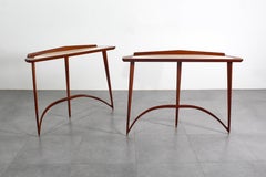 Mid-Century E. Rava Set of 2 Wood, Marble Console Table, 1950s, Italy