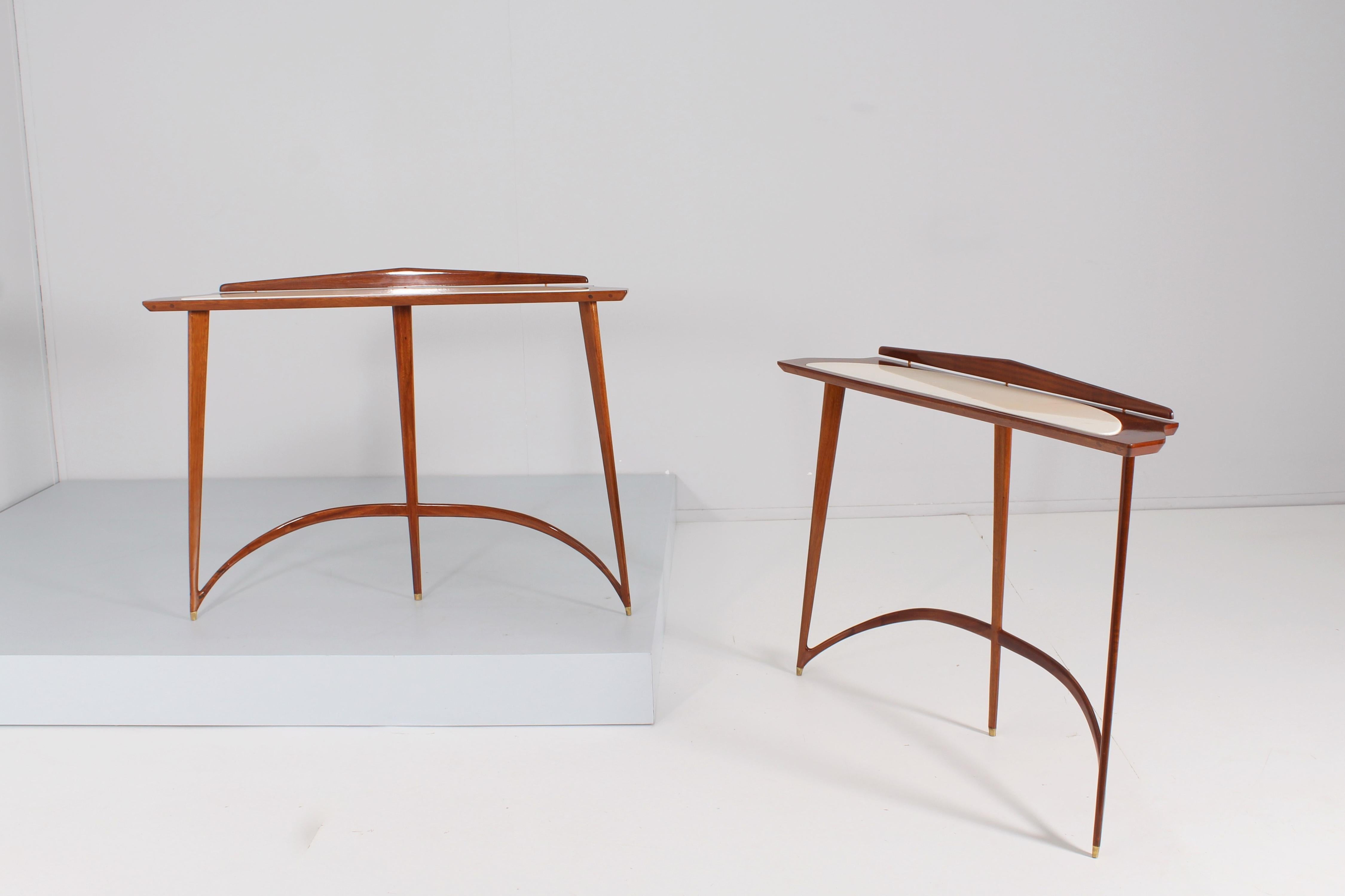 Mid-Century Modern Mid-Century E. Rava Set of 2 Wood, Marble Console Table, 1950s, Italy