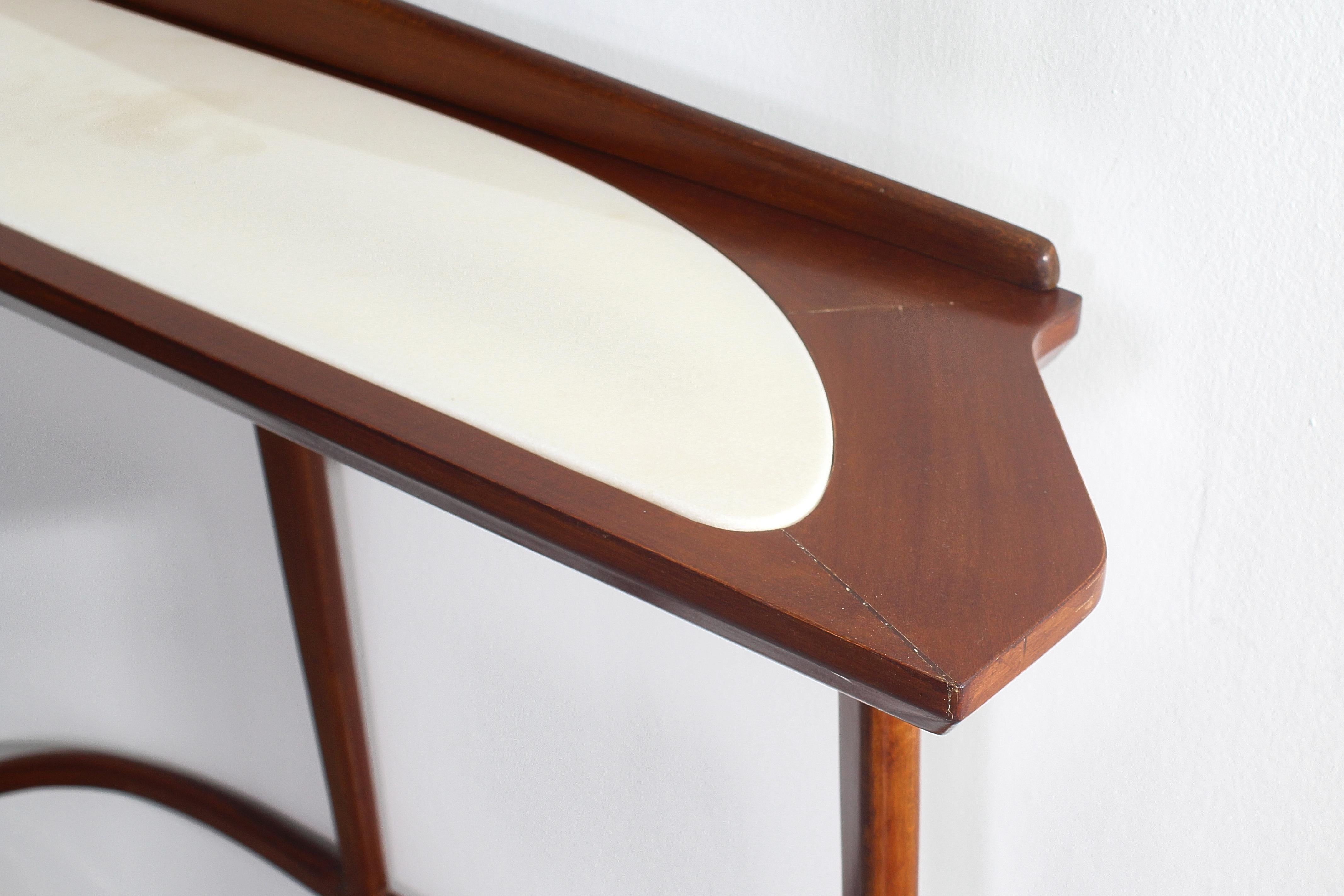 Mid-Century E. Rava Set of 2 Wood, Marble Console Table, 1950s, Italy For Sale 1