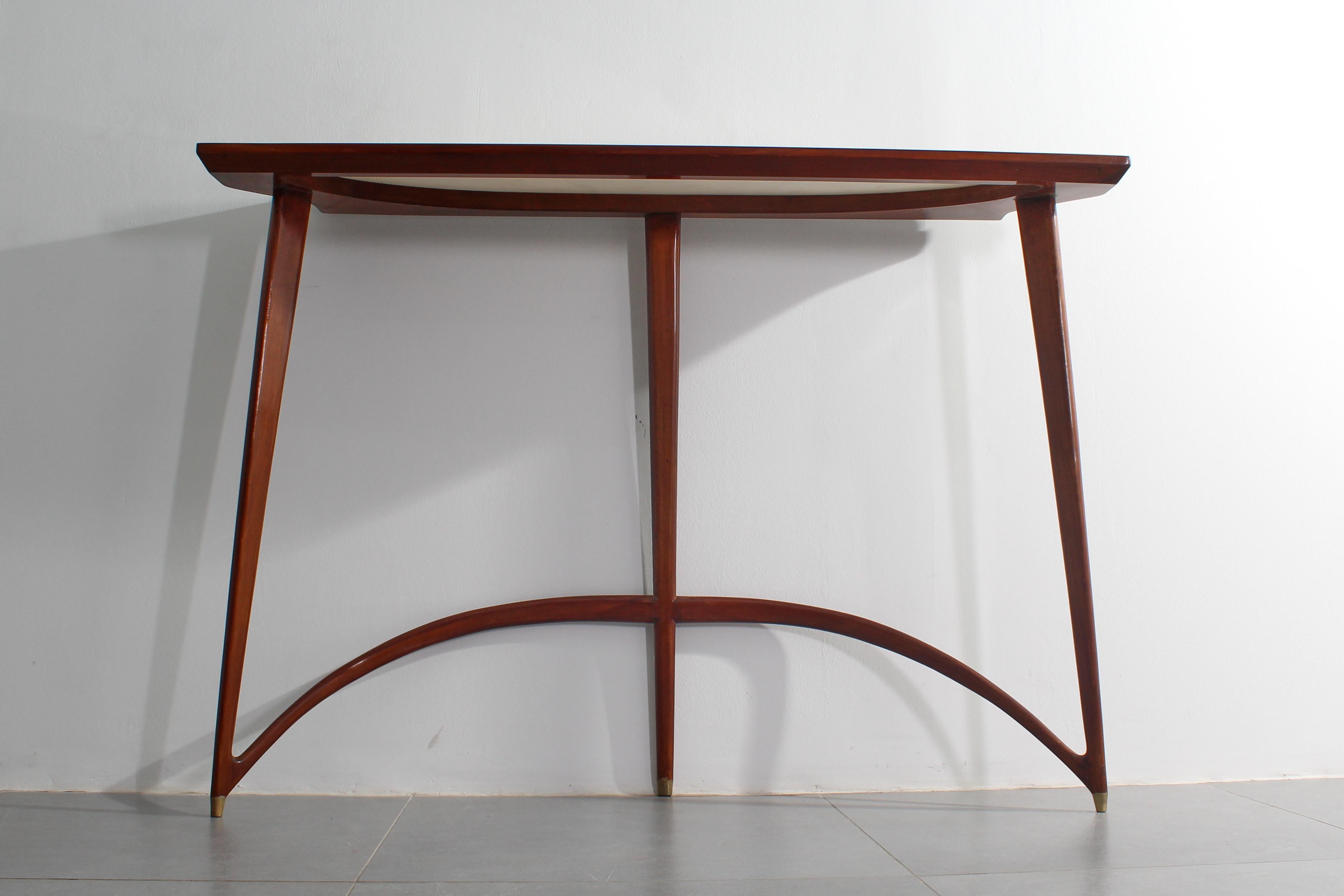 Mid-Century E. Rava Set of 2 Wood, Marble Console Table, 1950s, Italy For Sale 2