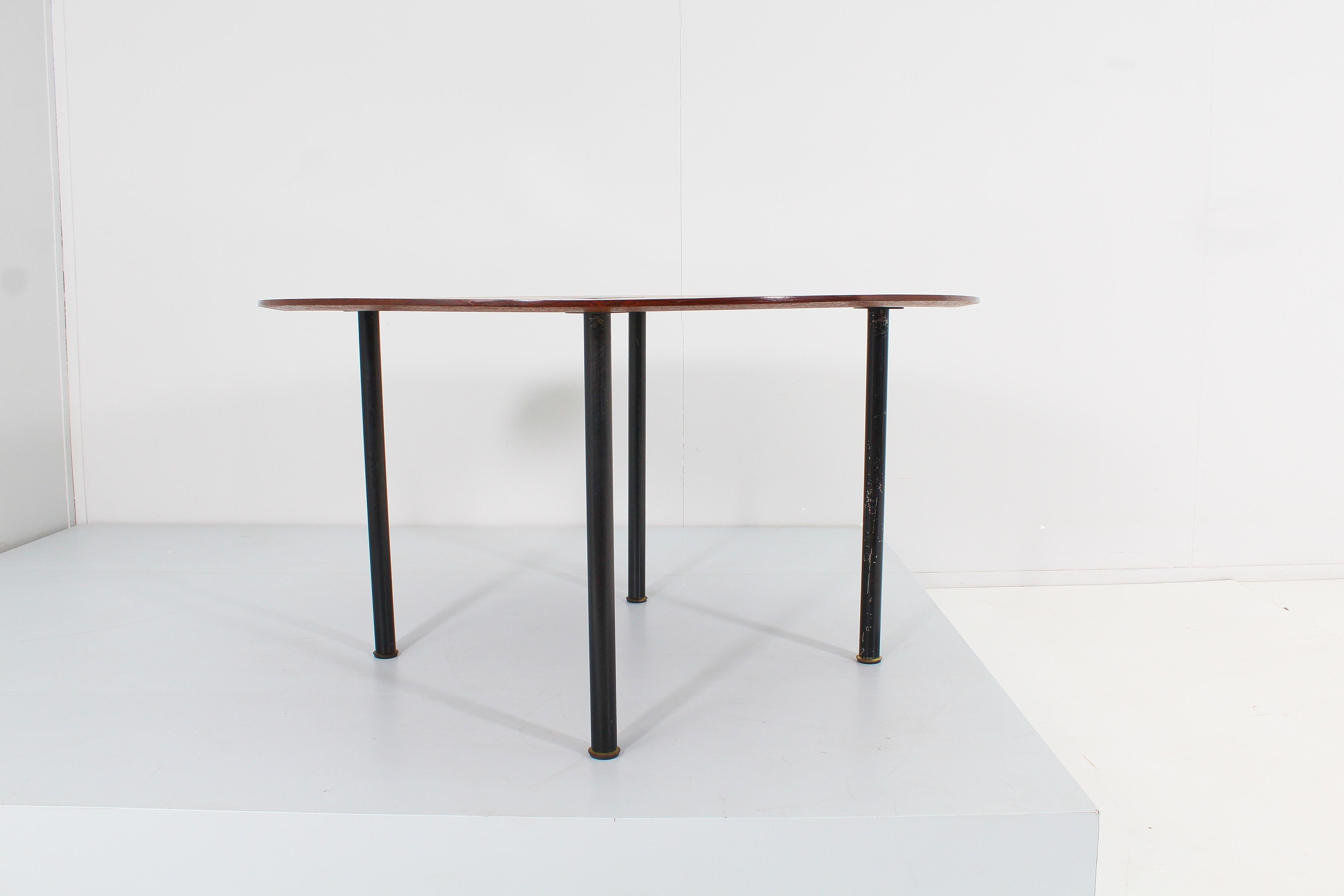 Mid-Century E. Sottsass for Poltronova Wood and Metal Circular Table Italy 50s 5