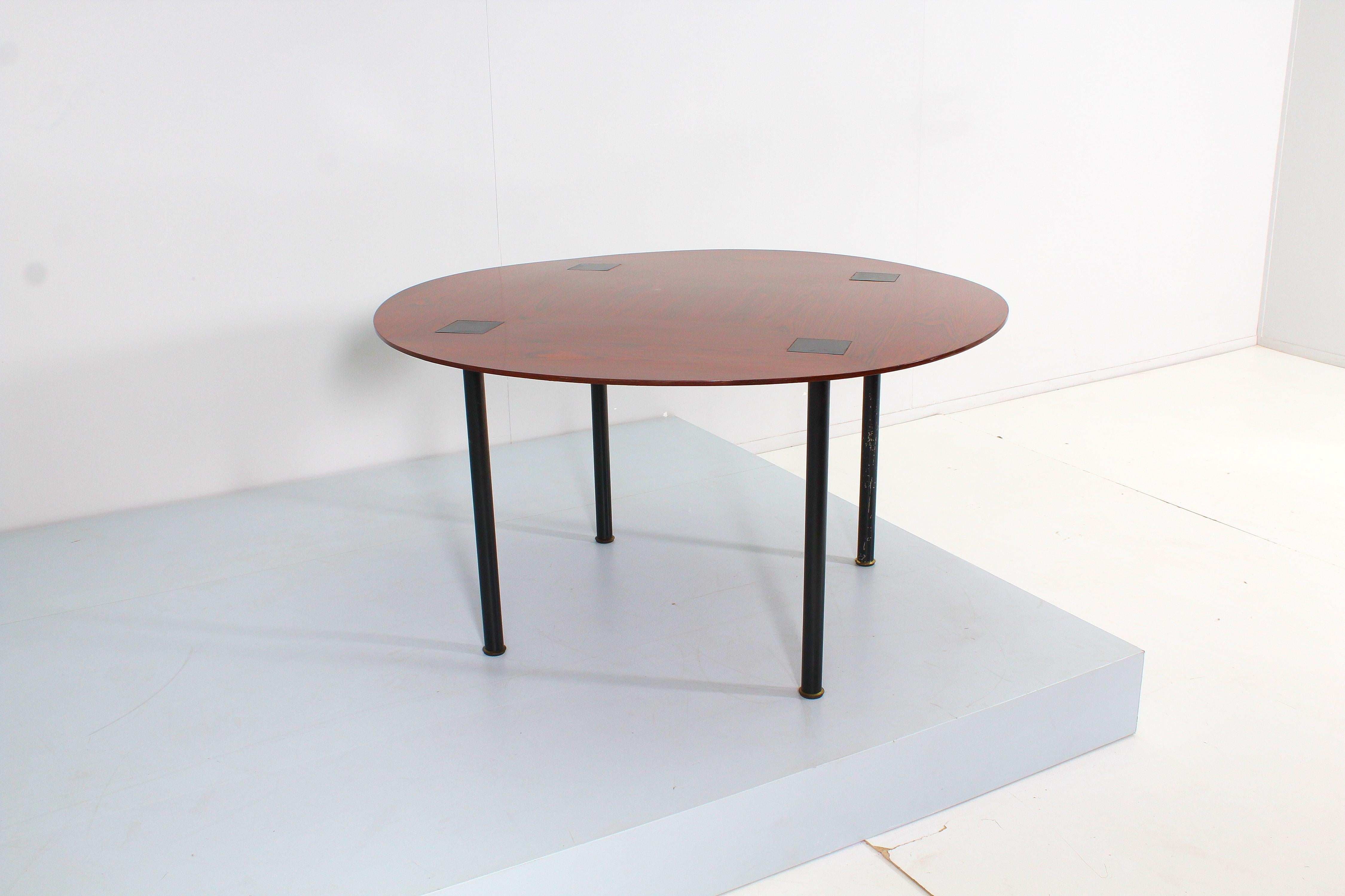 Mid-Century E. Sottsass for Poltronova Wood and Metal Circular Table Italy 50s 6