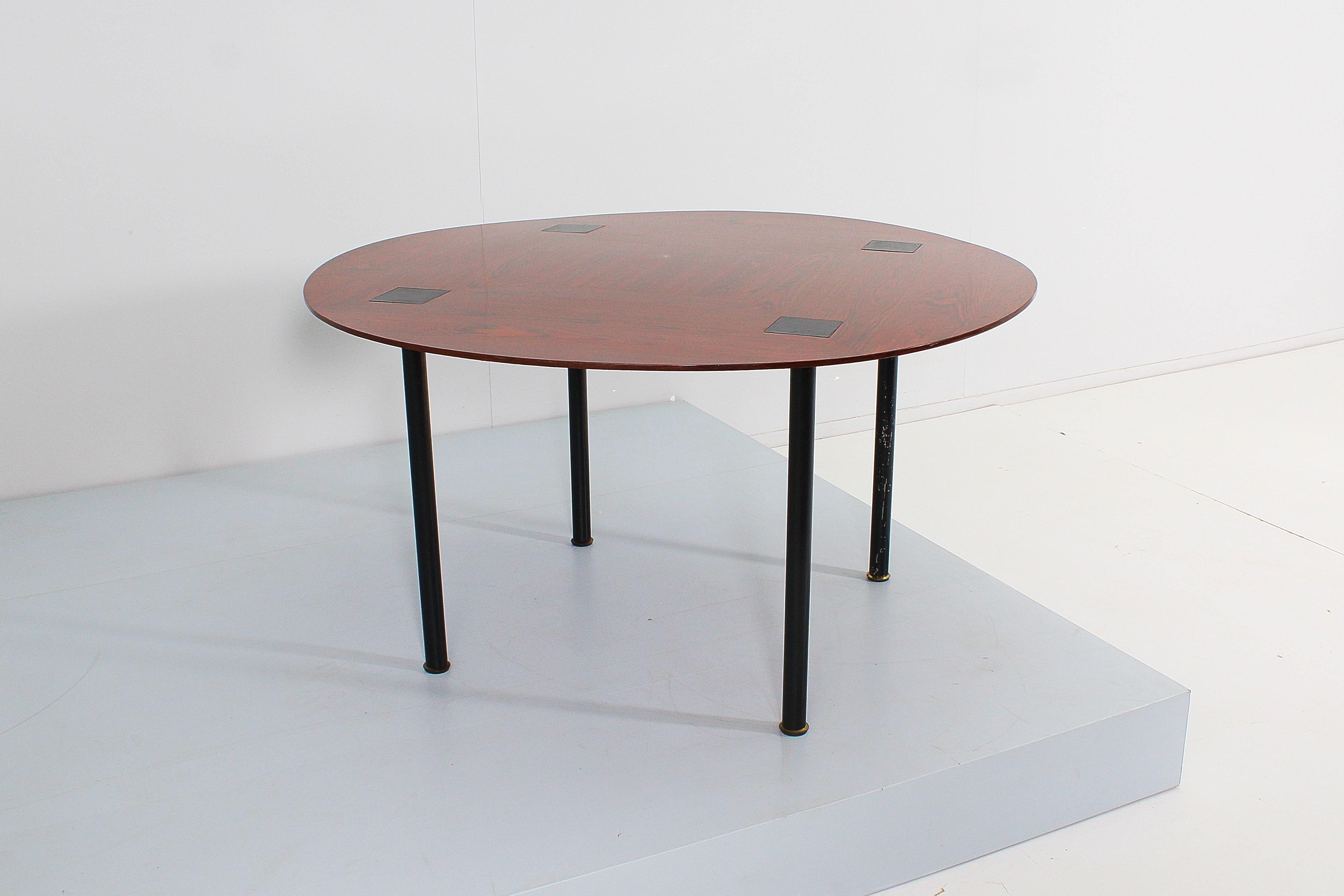 Mid-20th Century Mid-Century E. Sottsass for Poltronova Wood and Metal Circular Table Italy 50s