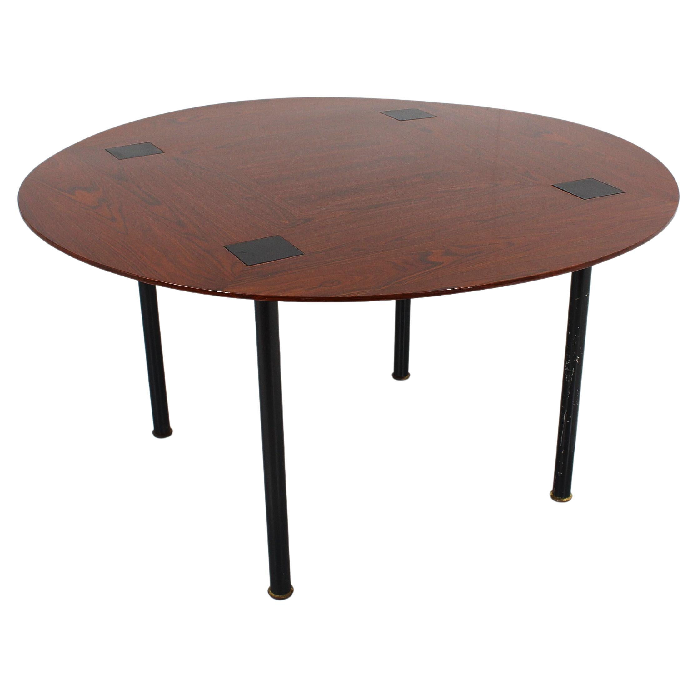 Mid-Century E. Sottsass for Poltronova Wood and Metal Circular Table Italy 50s