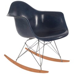 Midcentury Eames for Herman Miller Fiberglass Rocking Lounge Chair in Navy