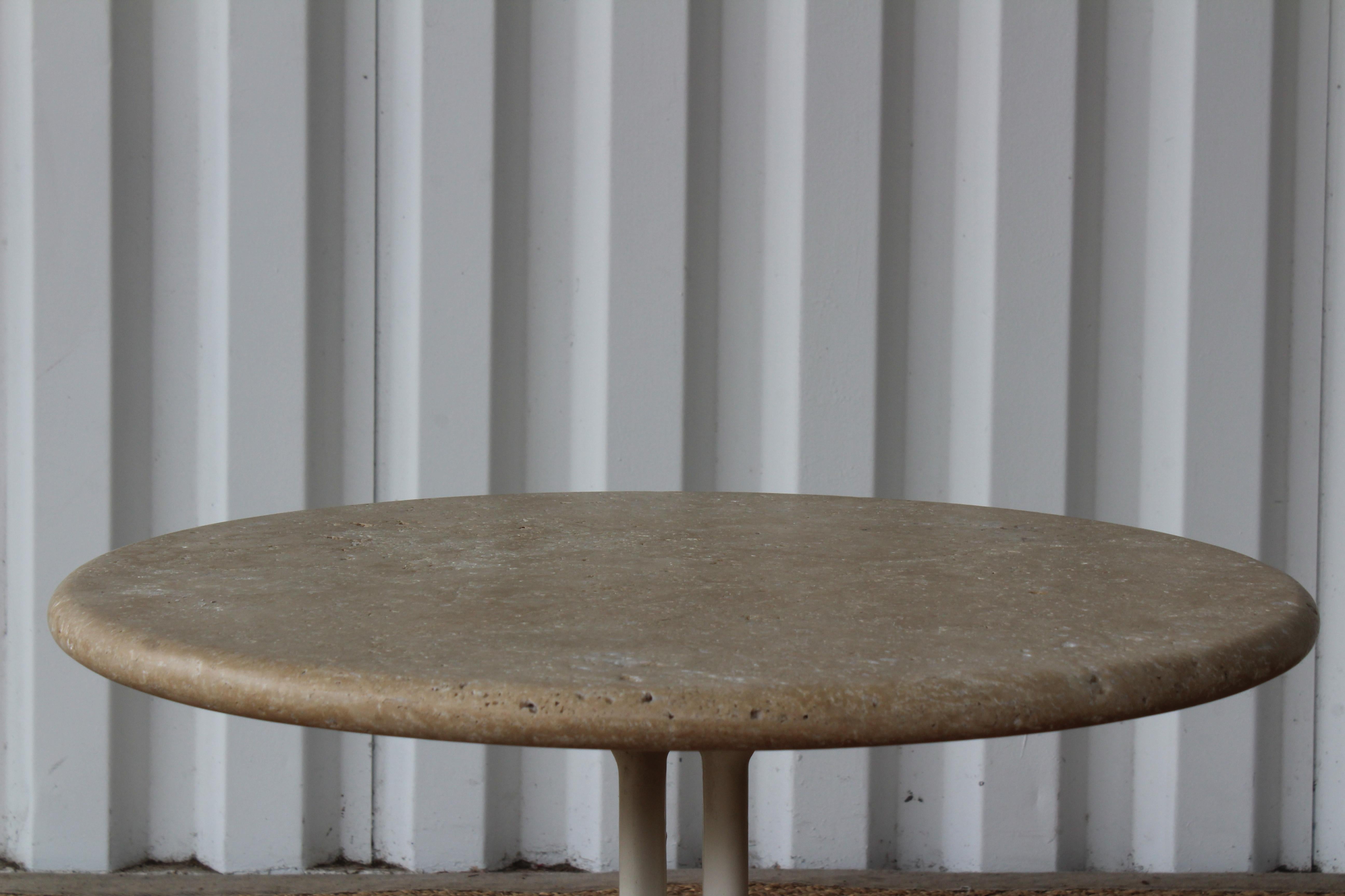 Midcentury travertine topped end table by Charles Eames for Herman Miller, 1960s. Suitable for indoor or outdoor use.