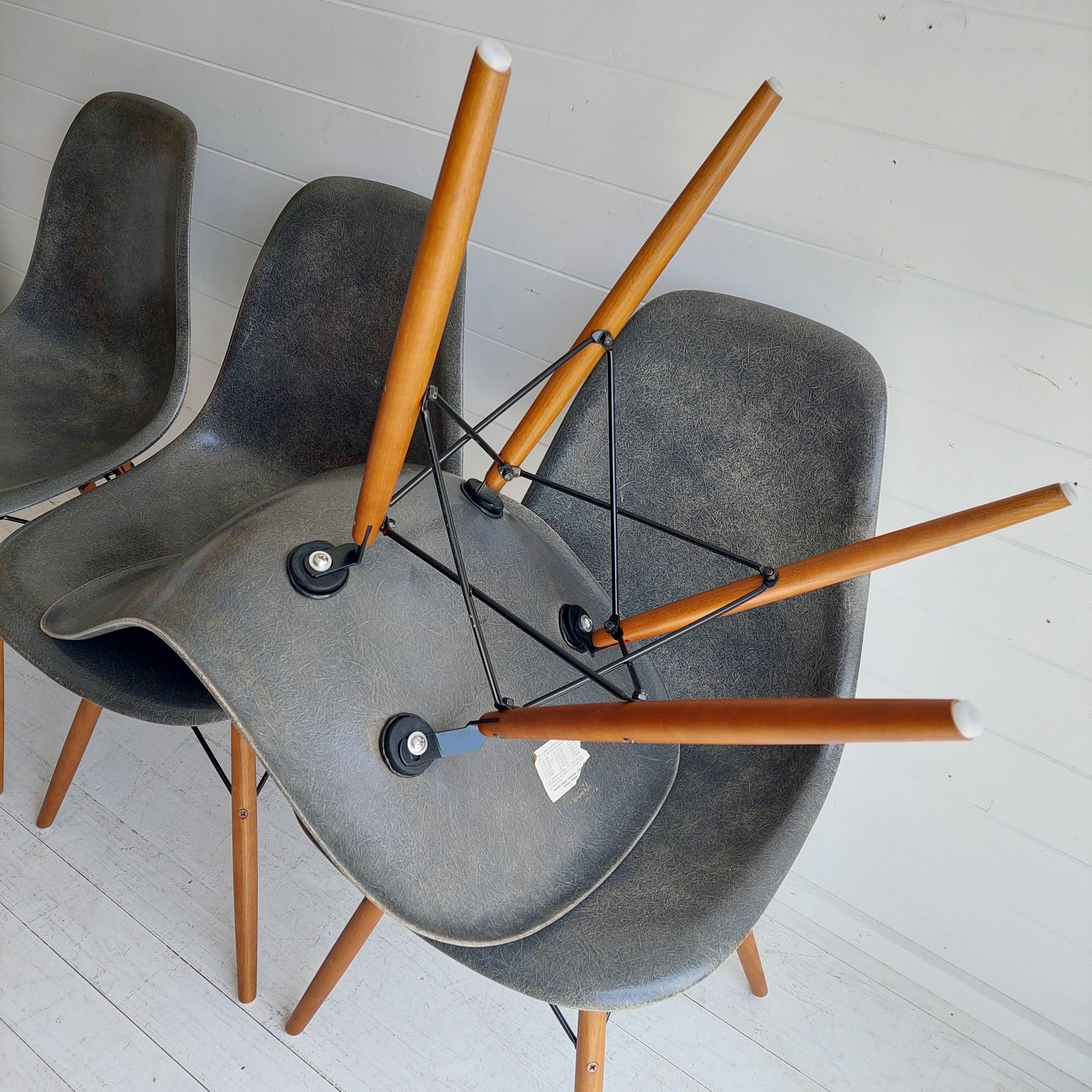 Mid Century Eames Herman Miller Dsw  Dining Chairs In Elephant Hide Grey, 1950s For Sale 12