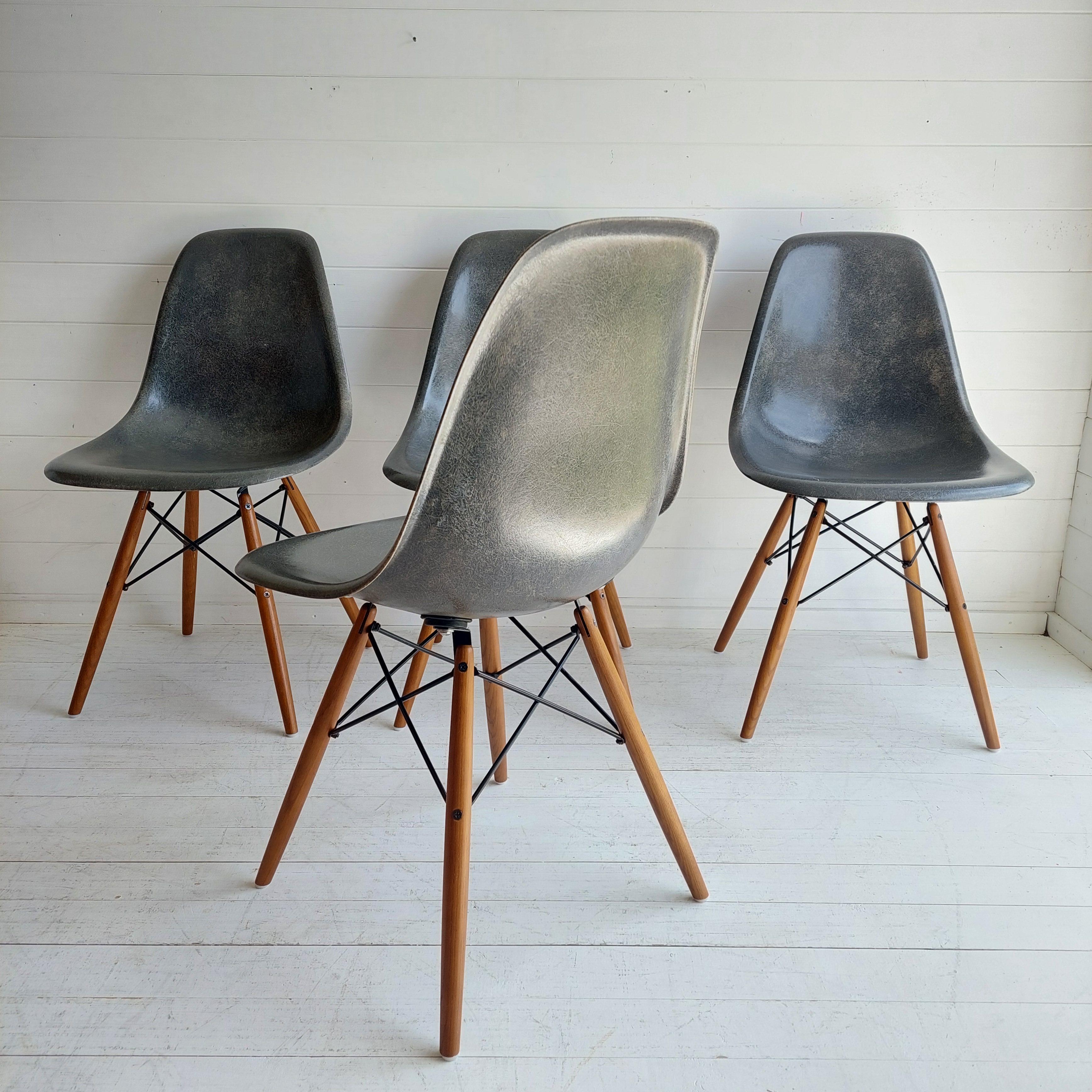 Mid-Century Modern Mid Century Eames Herman Miller Dsw  Dining Chairs In Elephant Hide Grey, 1950s For Sale