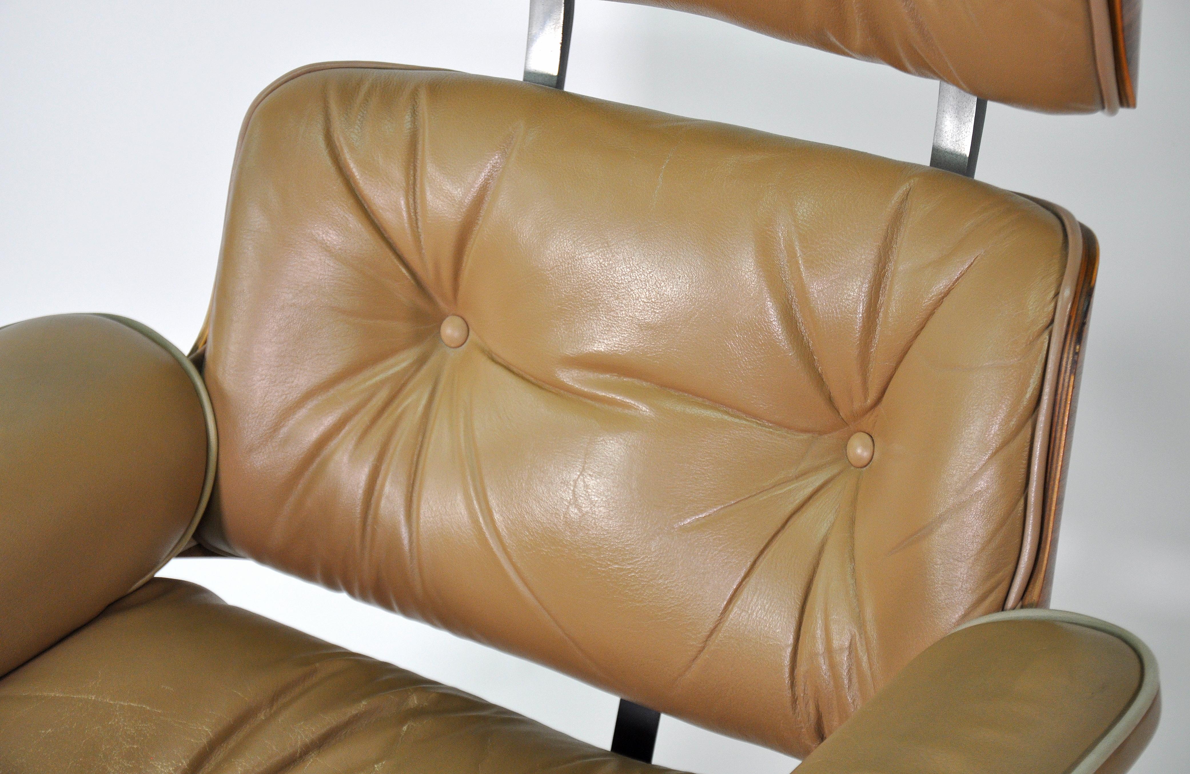 Midcentury Eames Style Leather Lounge Chair and Ottoman 3