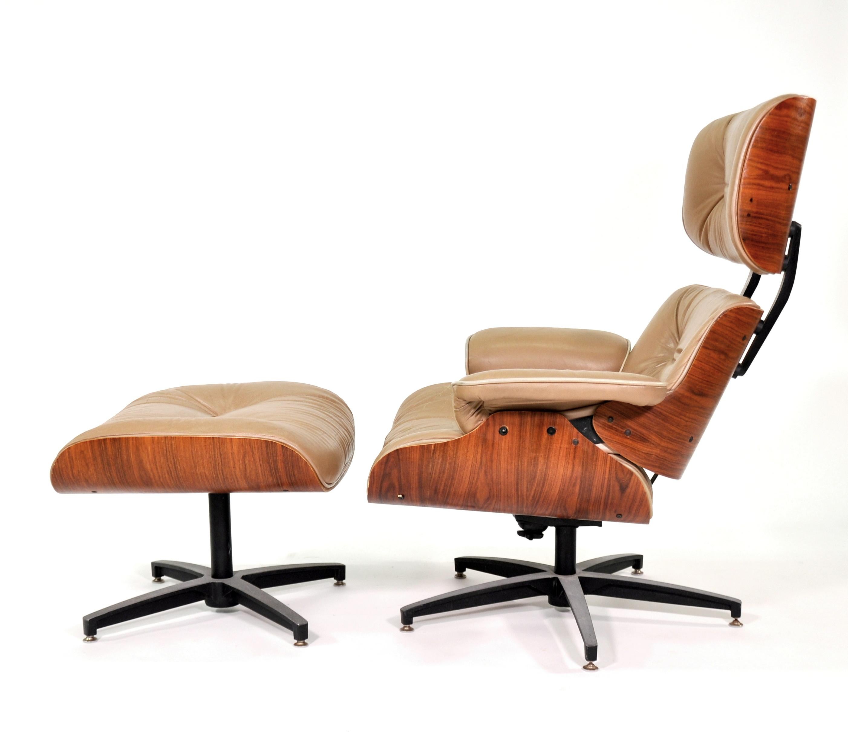 Mid-Century Modern Midcentury Eames Style Leather Lounge Chair and Ottoman