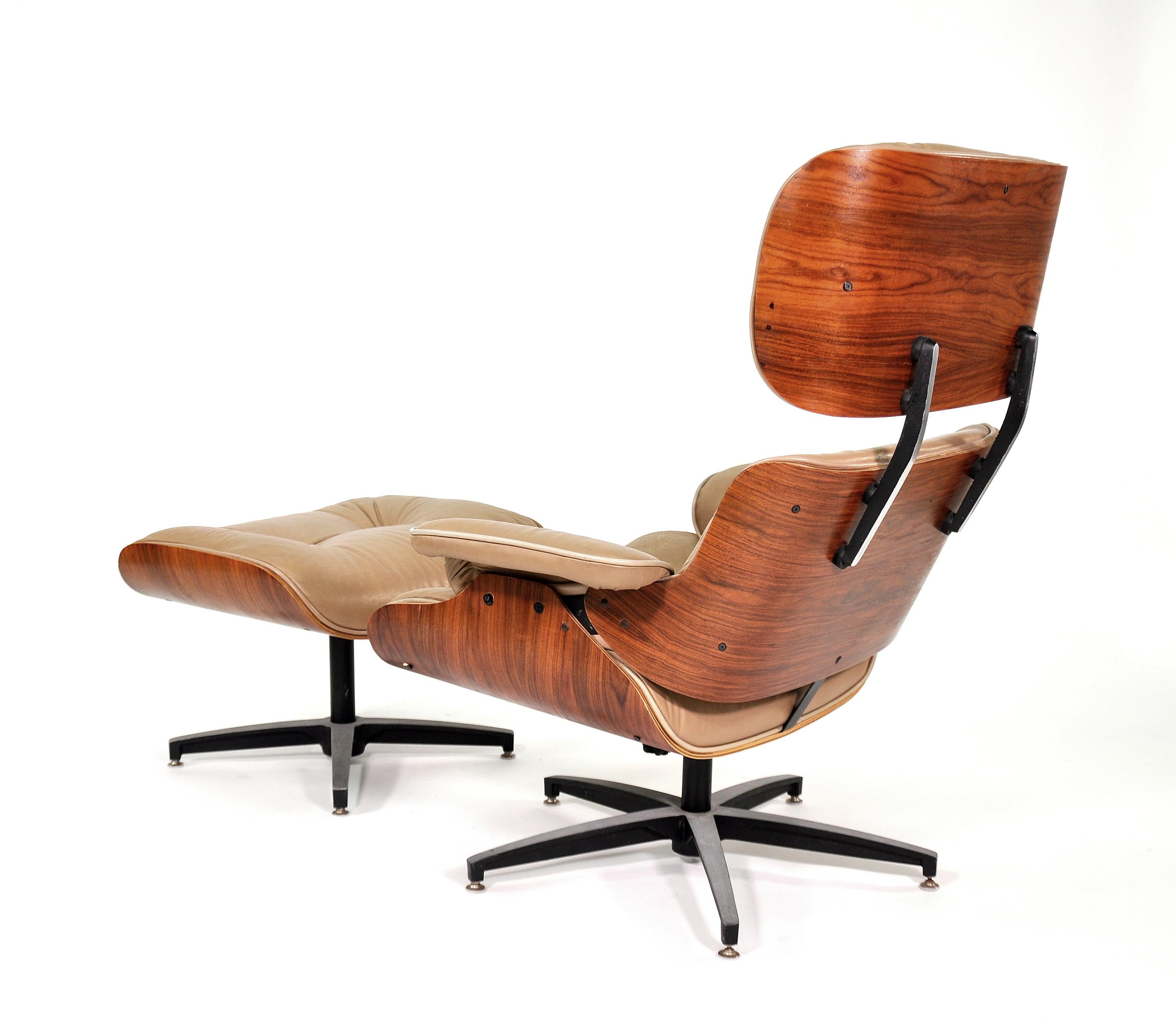 Mid-20th Century Midcentury Eames Style Leather Lounge Chair and Ottoman