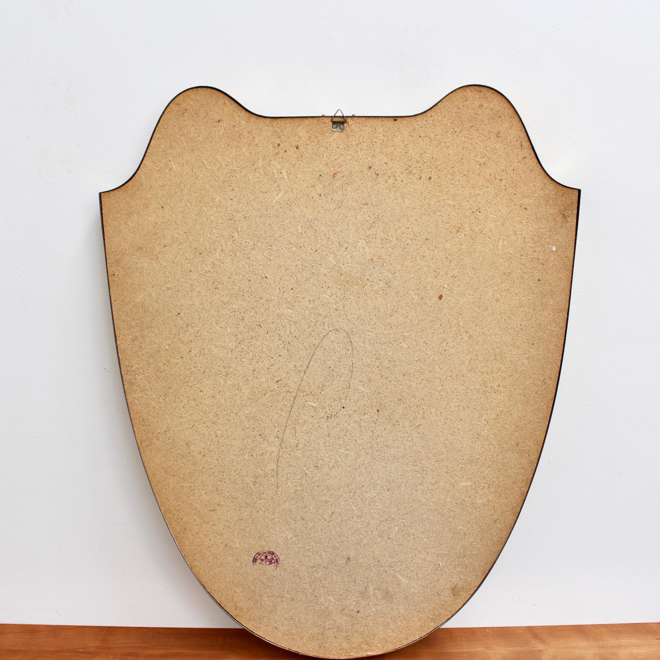 Midcentury Eared Crest-Shaped Italian Wall Mirror with Brass Frame, circa 1950s 2