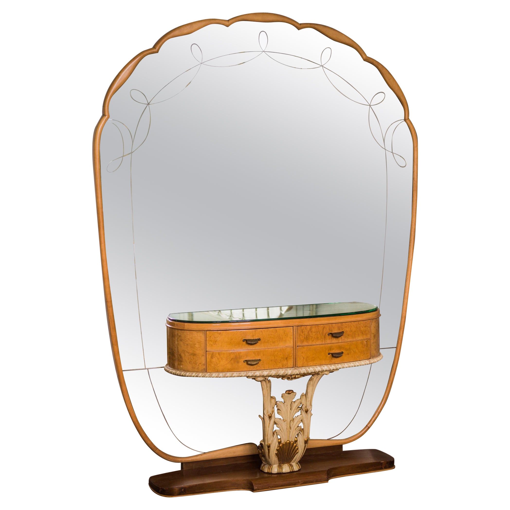 Mid Century Early 1940
s Art Deco Dressing Table Made in Burr Elm Wood Veneer