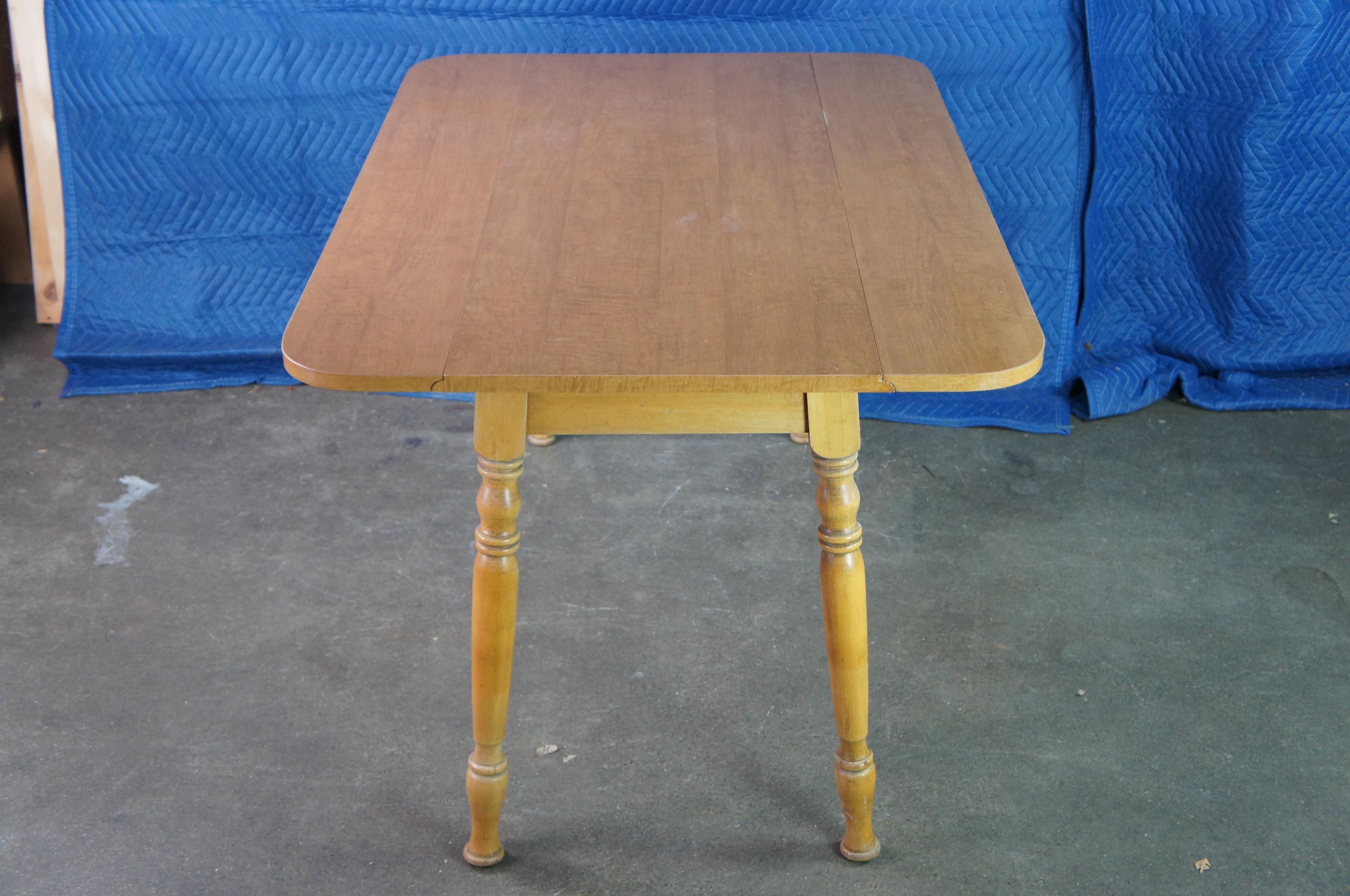 Mid Century Early American Maple Country Farmhouse Drop Leaf Dining Table  1