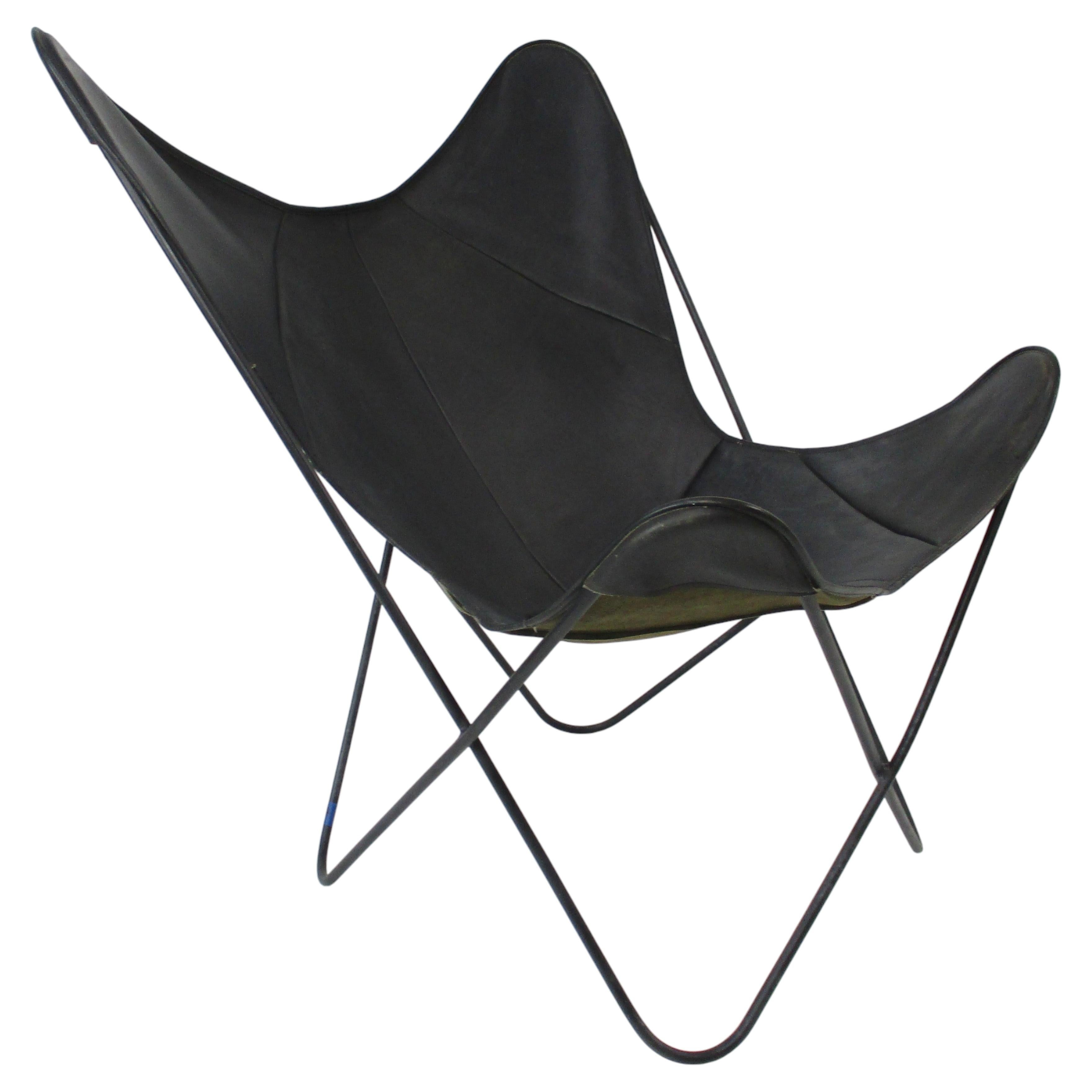 Mid Century Early Hardoy Leather Butterfly Lounge Chair style of Knoll (A)