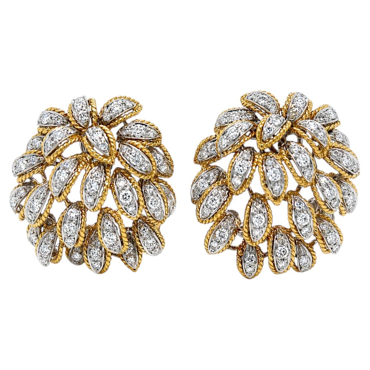 MID-CENTURY Earrings Textured 18k Gold and 2.70 CTW VVS Diamonds