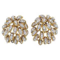 MID-CENTURY Earrings Textured 18k Gold and 2.70 CTW VVS Diamonds
