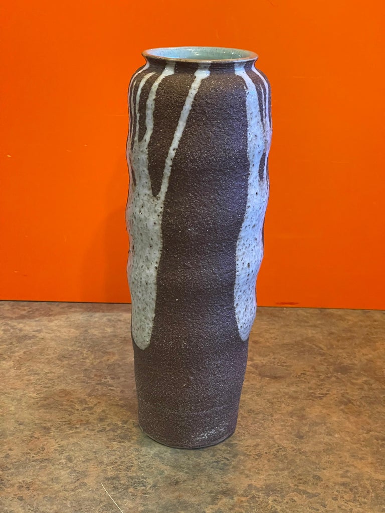 MidCentury Earthenware Pottery Vase with Drip Glaze For Sale at 1stDibs