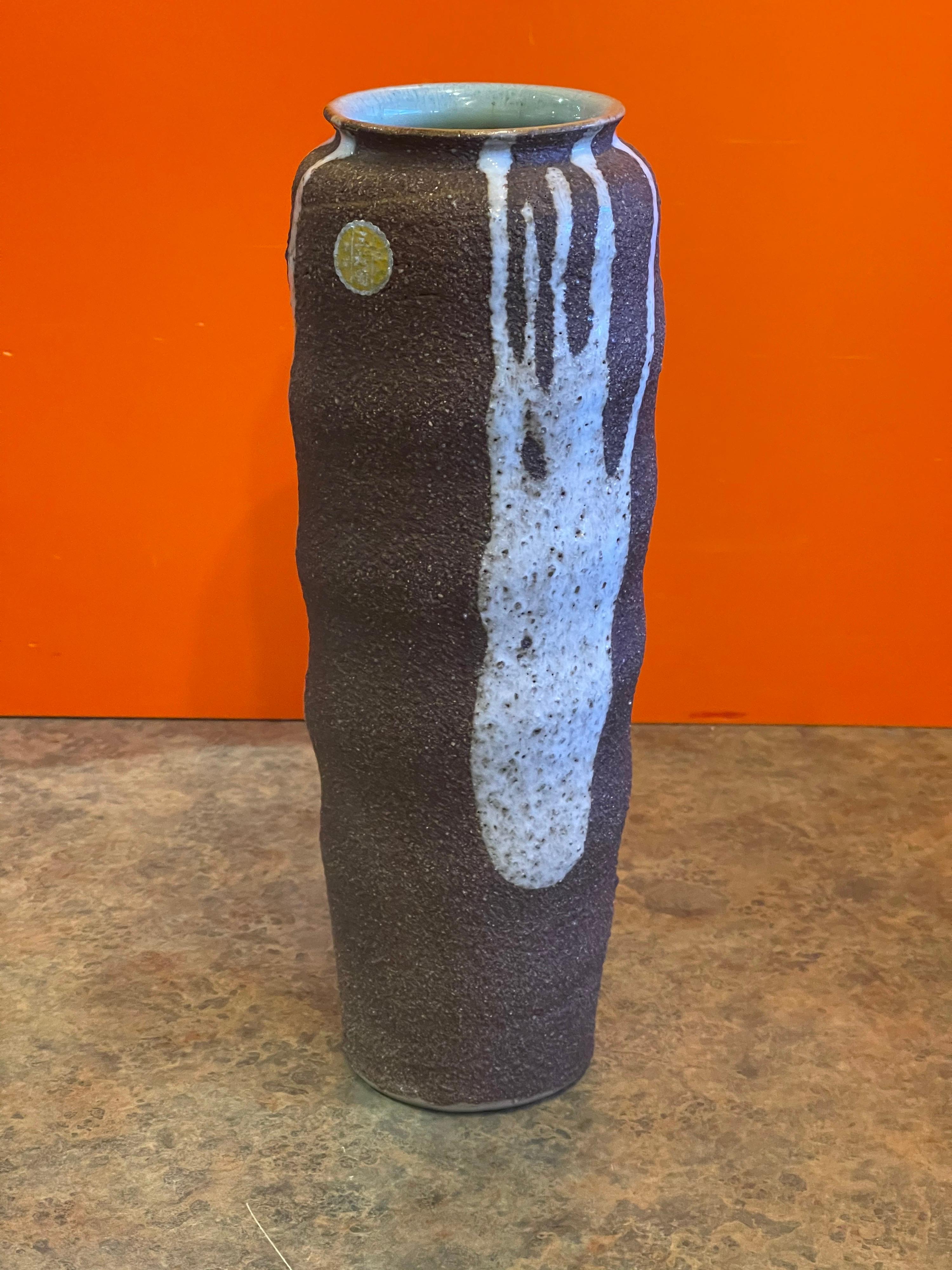 Mid-Century Modern Mid-Century Earthenware Pottery Vase with Drip Glaze For Sale