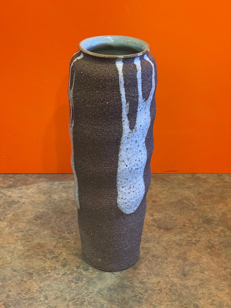 MidCentury Earthenware Pottery Vase with Drip Glaze For Sale at 1stDibs