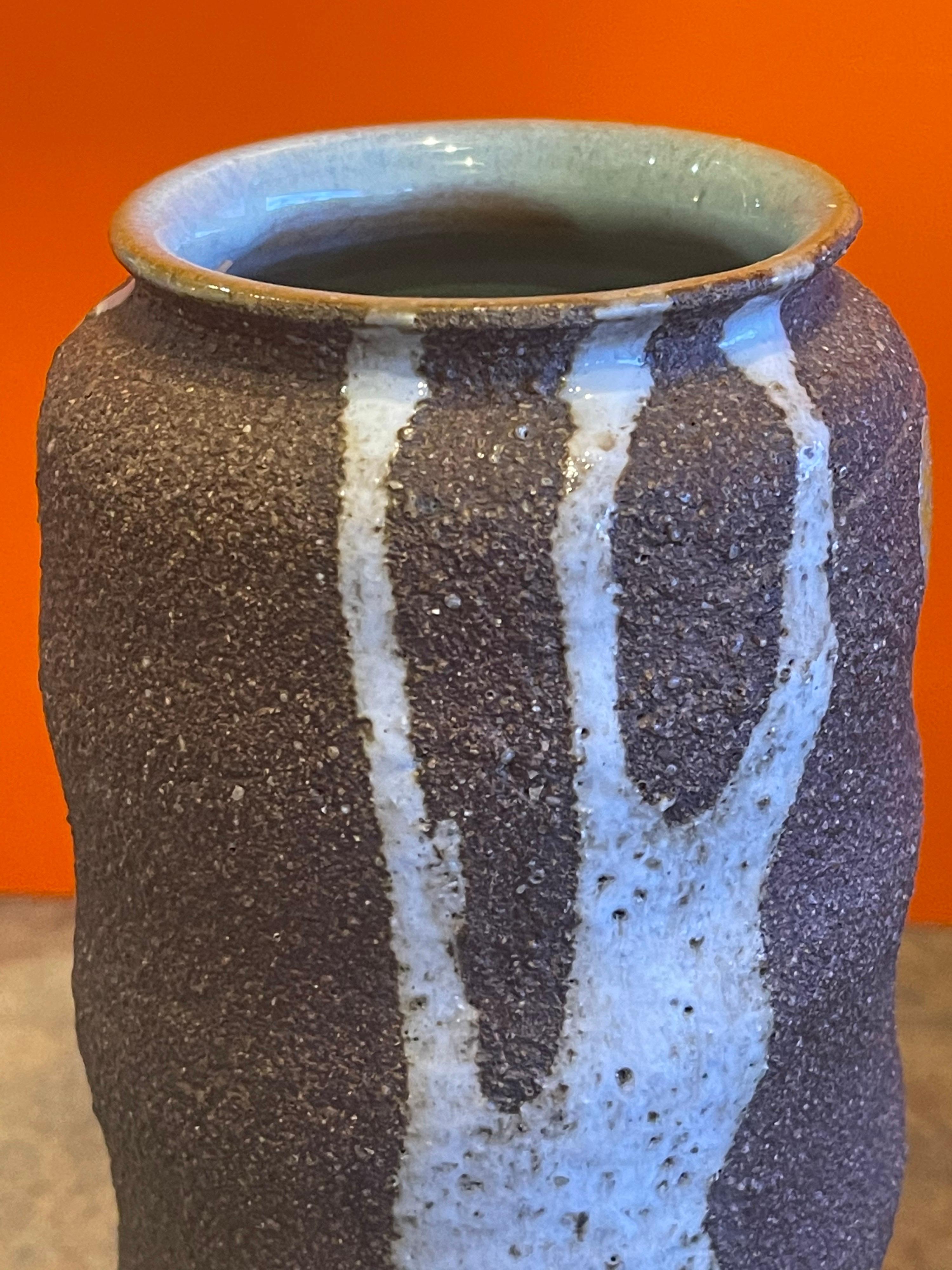 20th Century Mid-Century Earthenware Pottery Vase with Drip Glaze For Sale