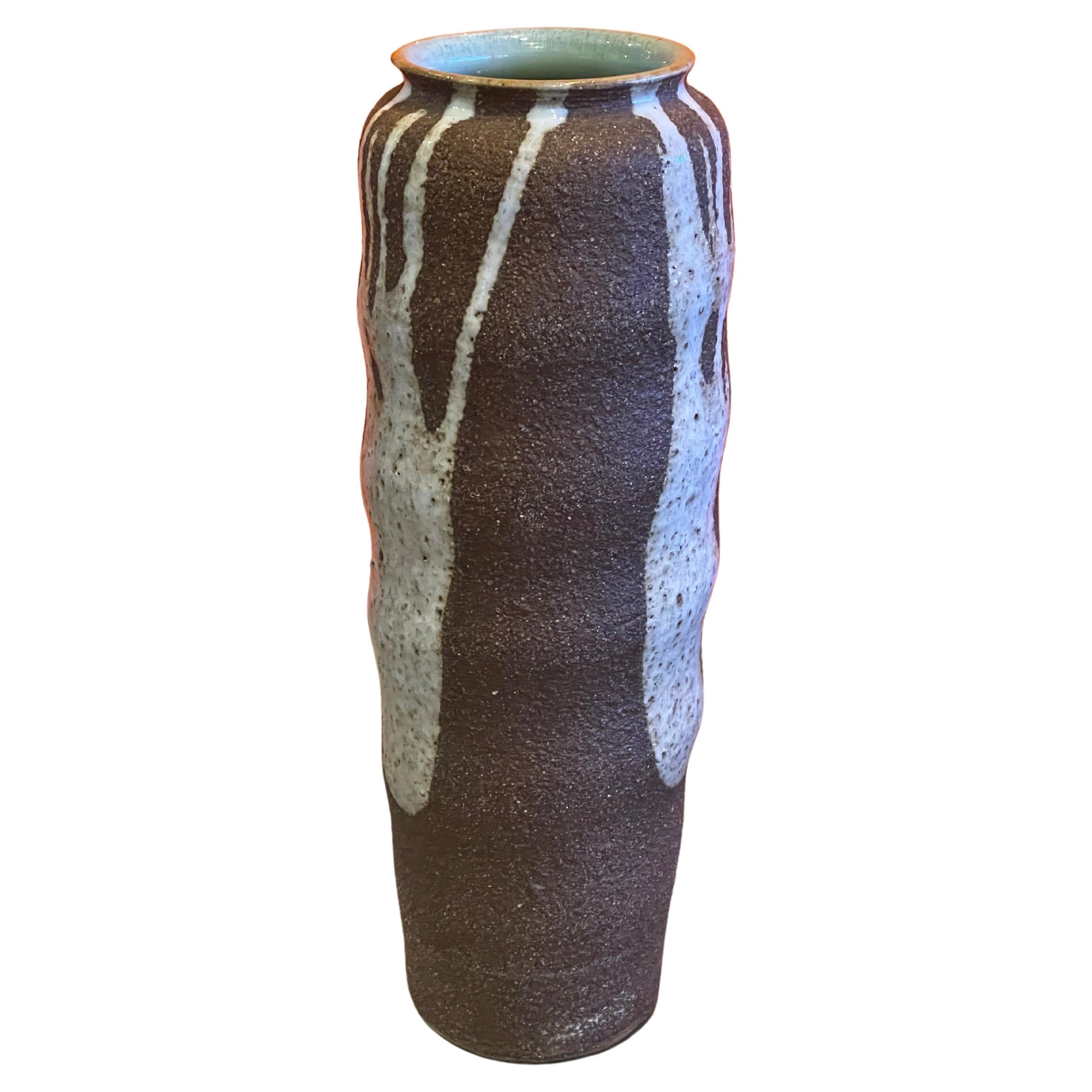 Mid-Century Earthenware Pottery Vase with Drip Glaze For Sale