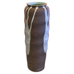 Retro Mid-Century Earthenware Pottery Vase with Drip Glaze