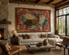 Mid-Century Eastern European Folk Art Kilim Wall Tapestry with Stylized Stag
