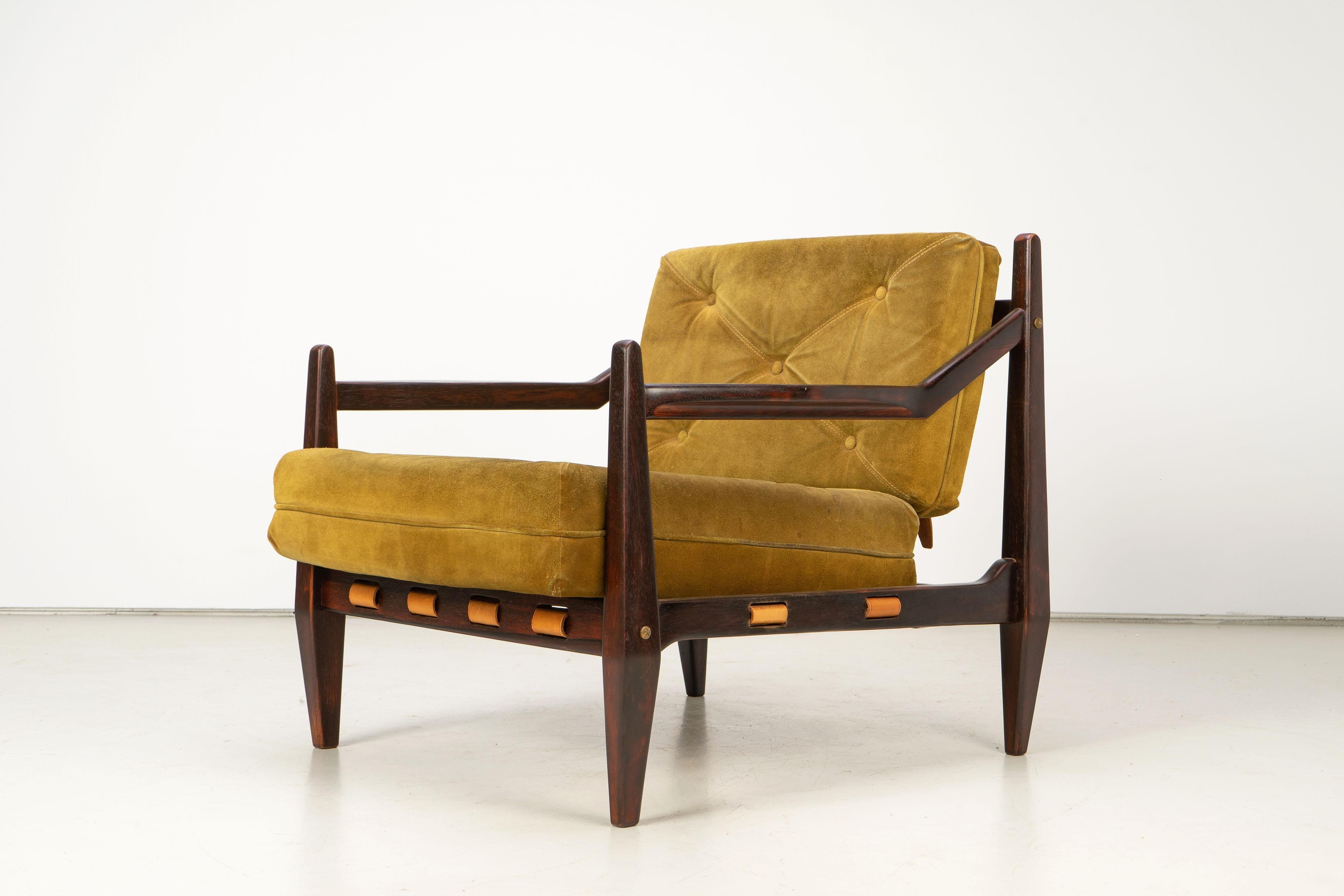 20th Century Mid-Century Easy Chair by Jean Gillon Rosewood Suede, Brazil, 1960s