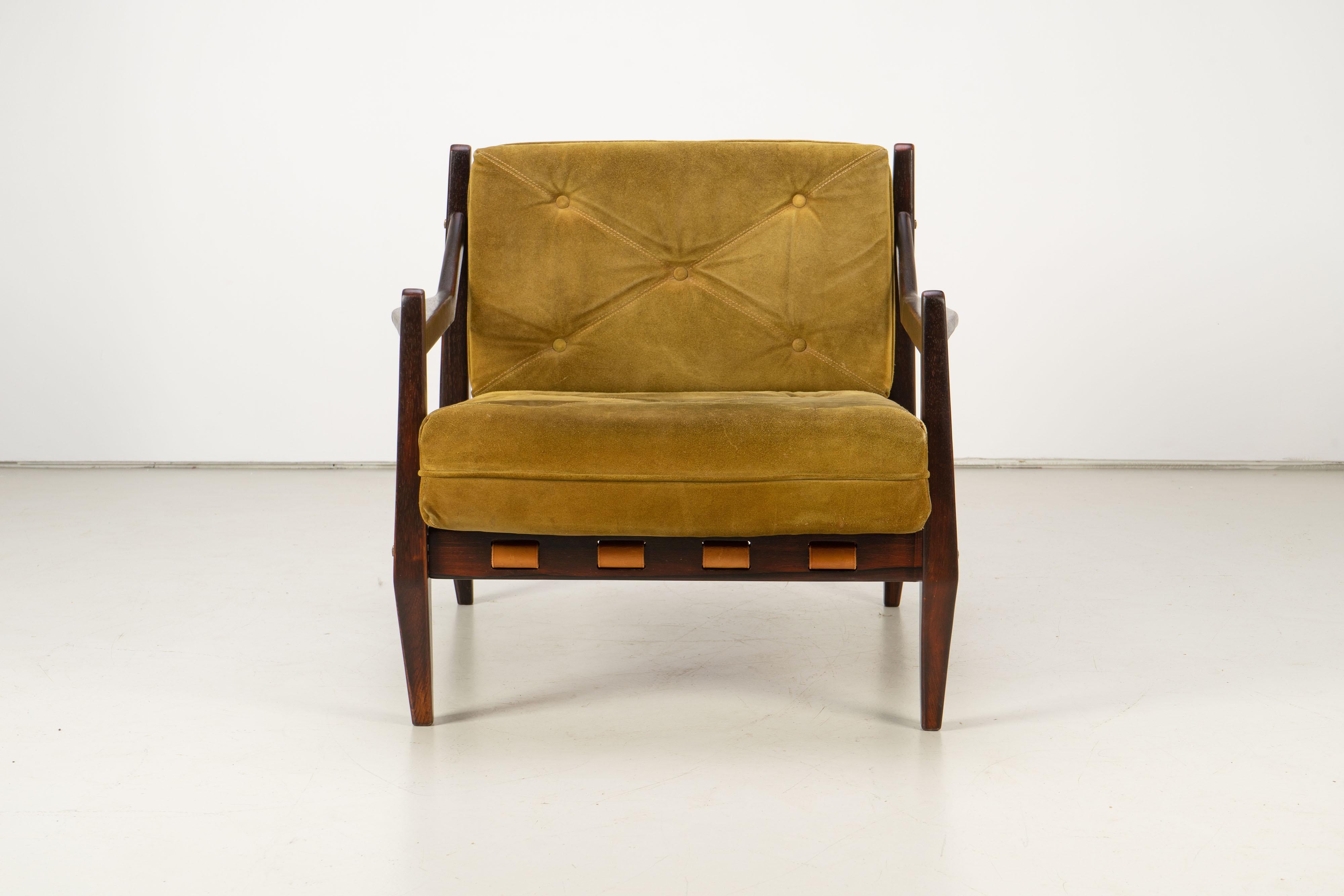 Mid-Century Easy Chair by Jean Gillon Rosewood Suede, Brazil, 1960s For Sale 1
