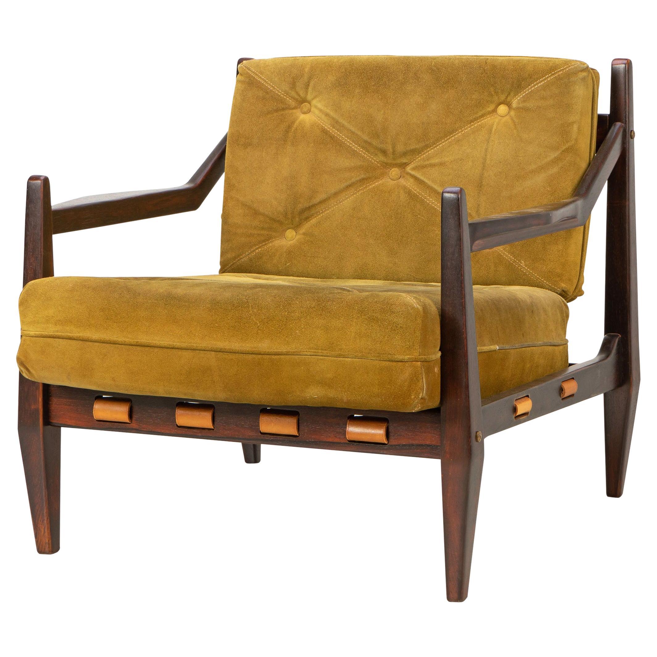 Mid-Century Easy Chair by Jean Gillon Rosewood Suede, Brazil, 1960s