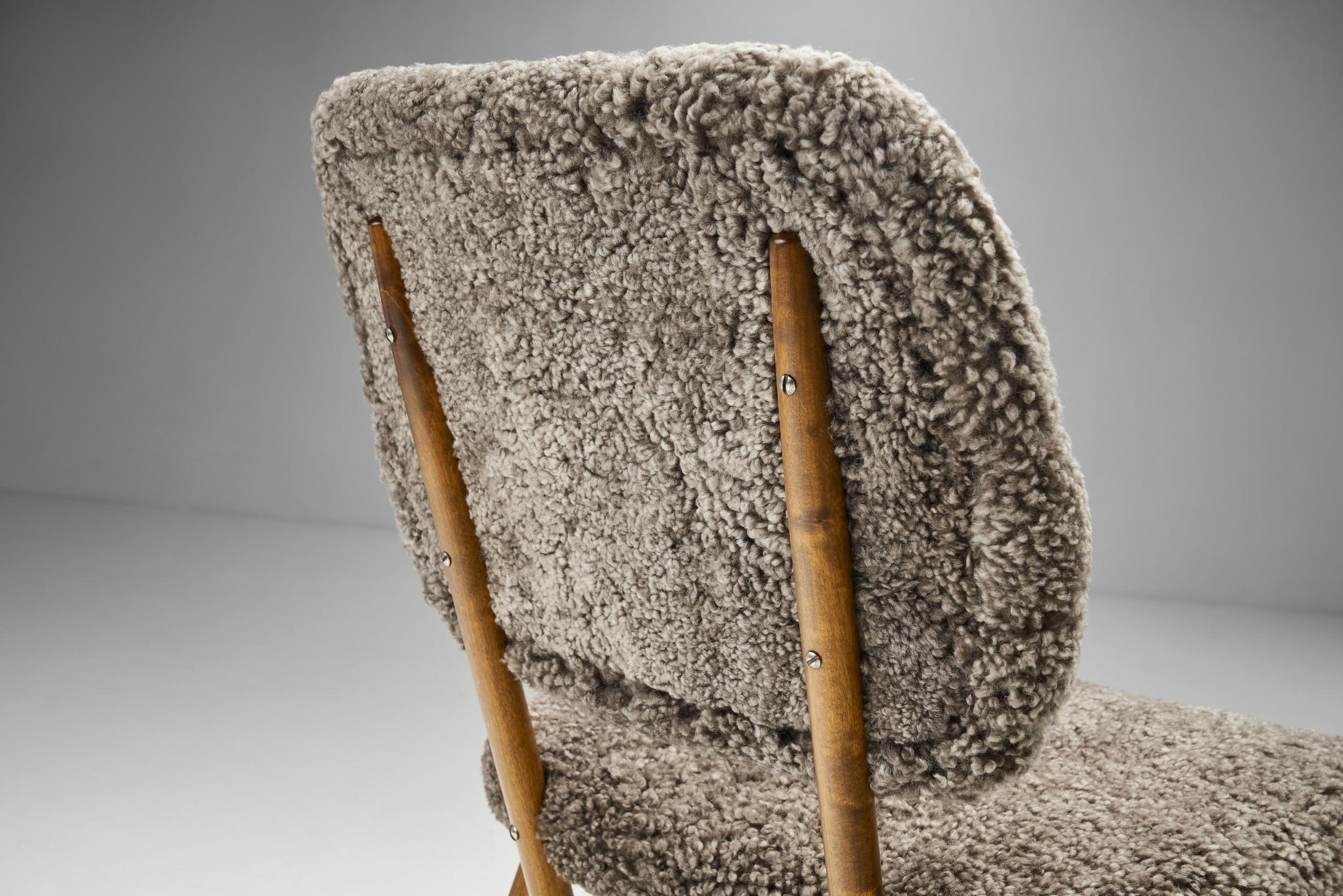 Mid-Century Easy Chair with Dark Sheepskin Upholstery, Sweden 1950s  5