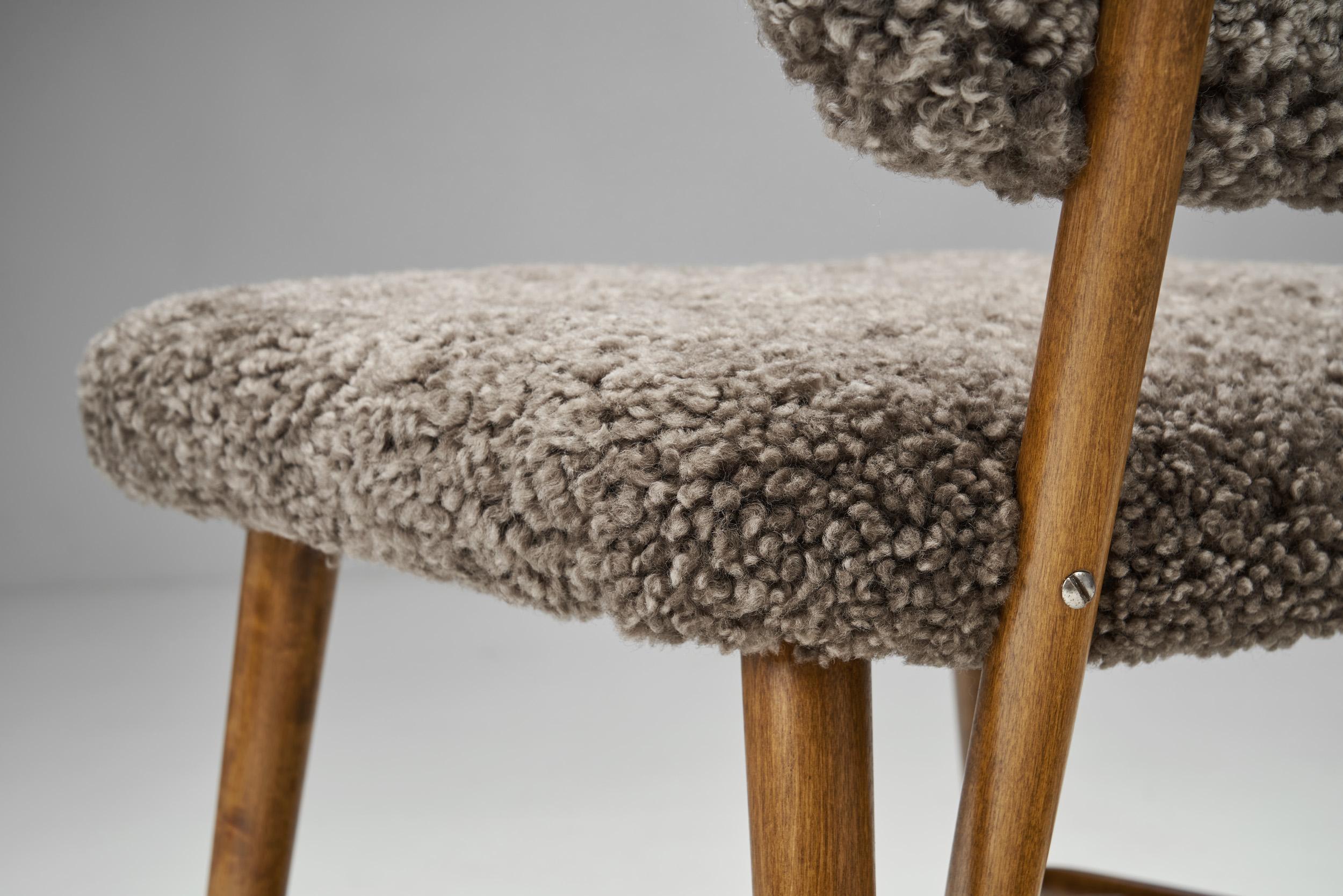 Mid-Century Easy Chair with Dark Sheepskin Upholstery, Sweden 1950s  7